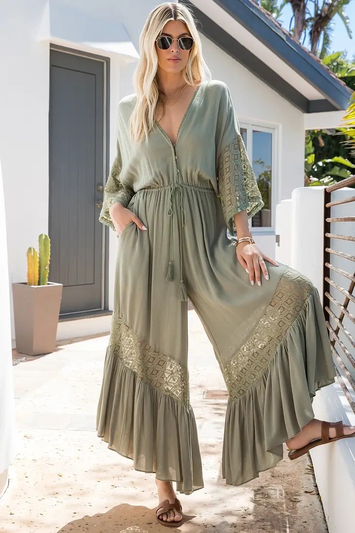 kimono jumpsuit with lace details — Olive & Opal