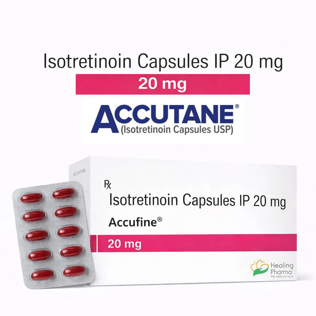Accufine-20 isotretinoin capsule packaging with blister pack