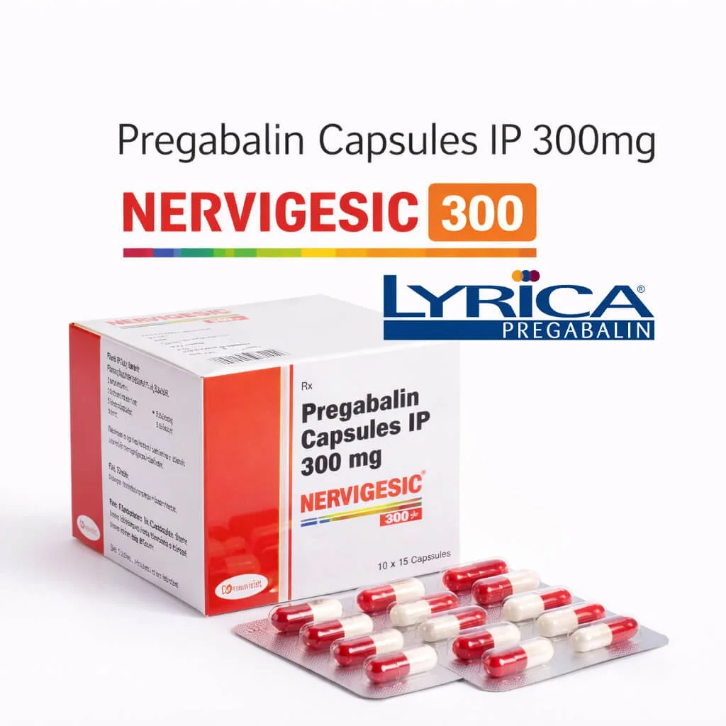Nervigesic 300 pregabalin capsule packaging with blister pack
