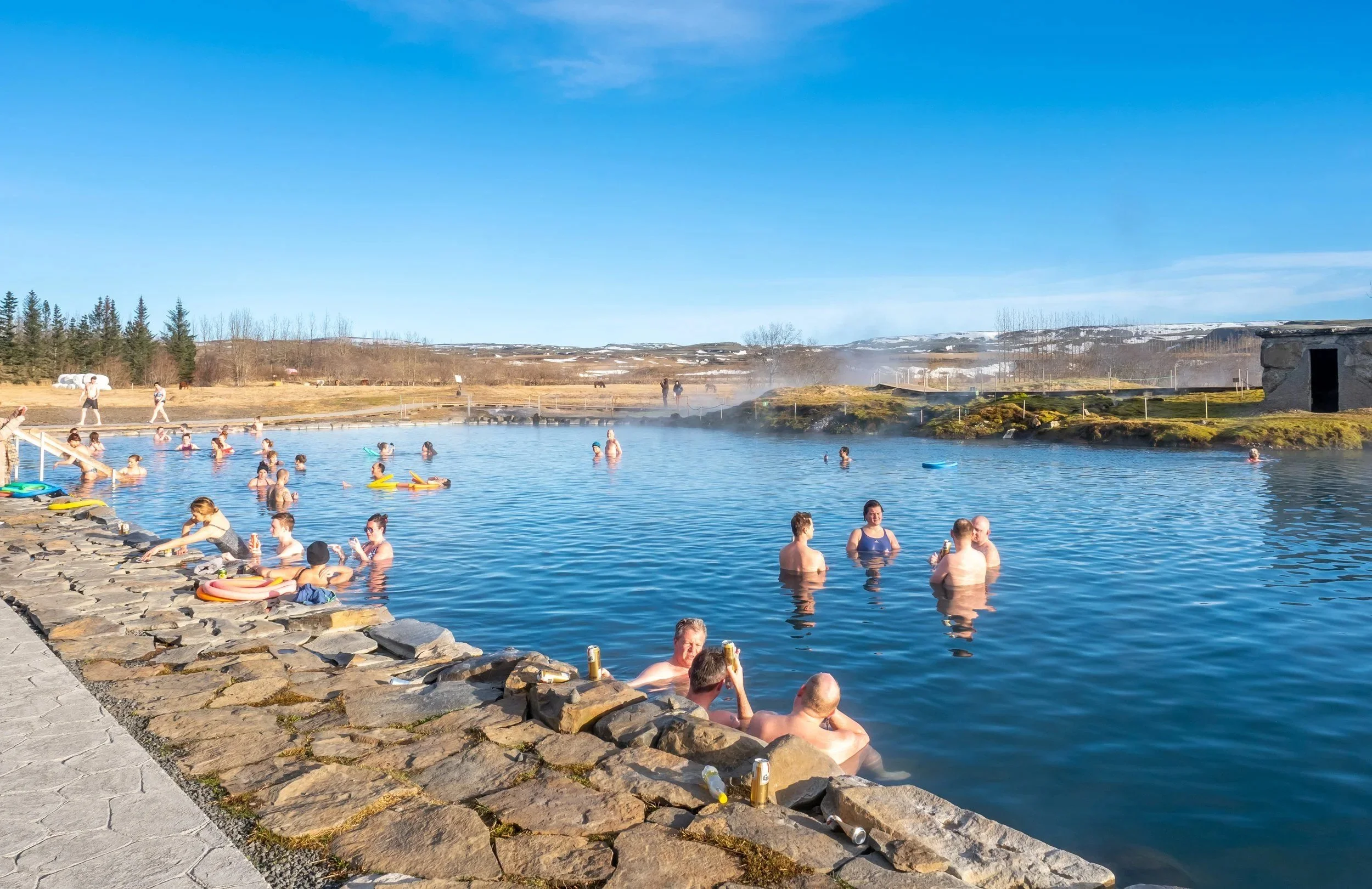 The Secret Lagoon hot spring pool in Flúðir, Iceland