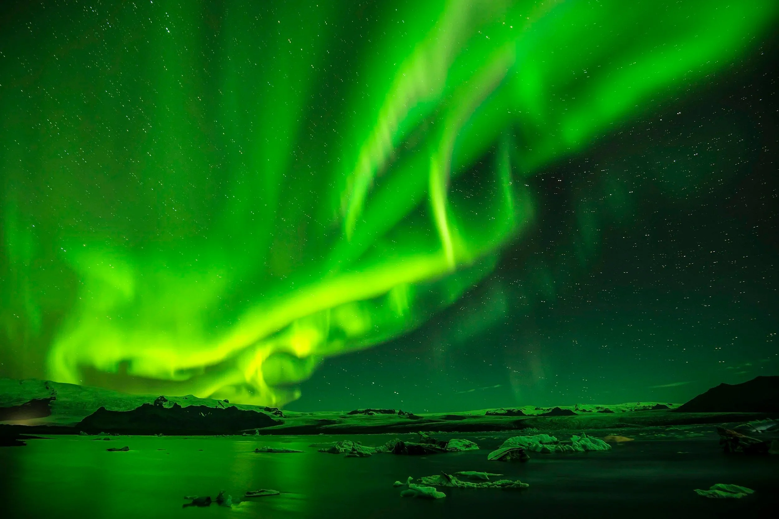 Northern lights over Iceland at night