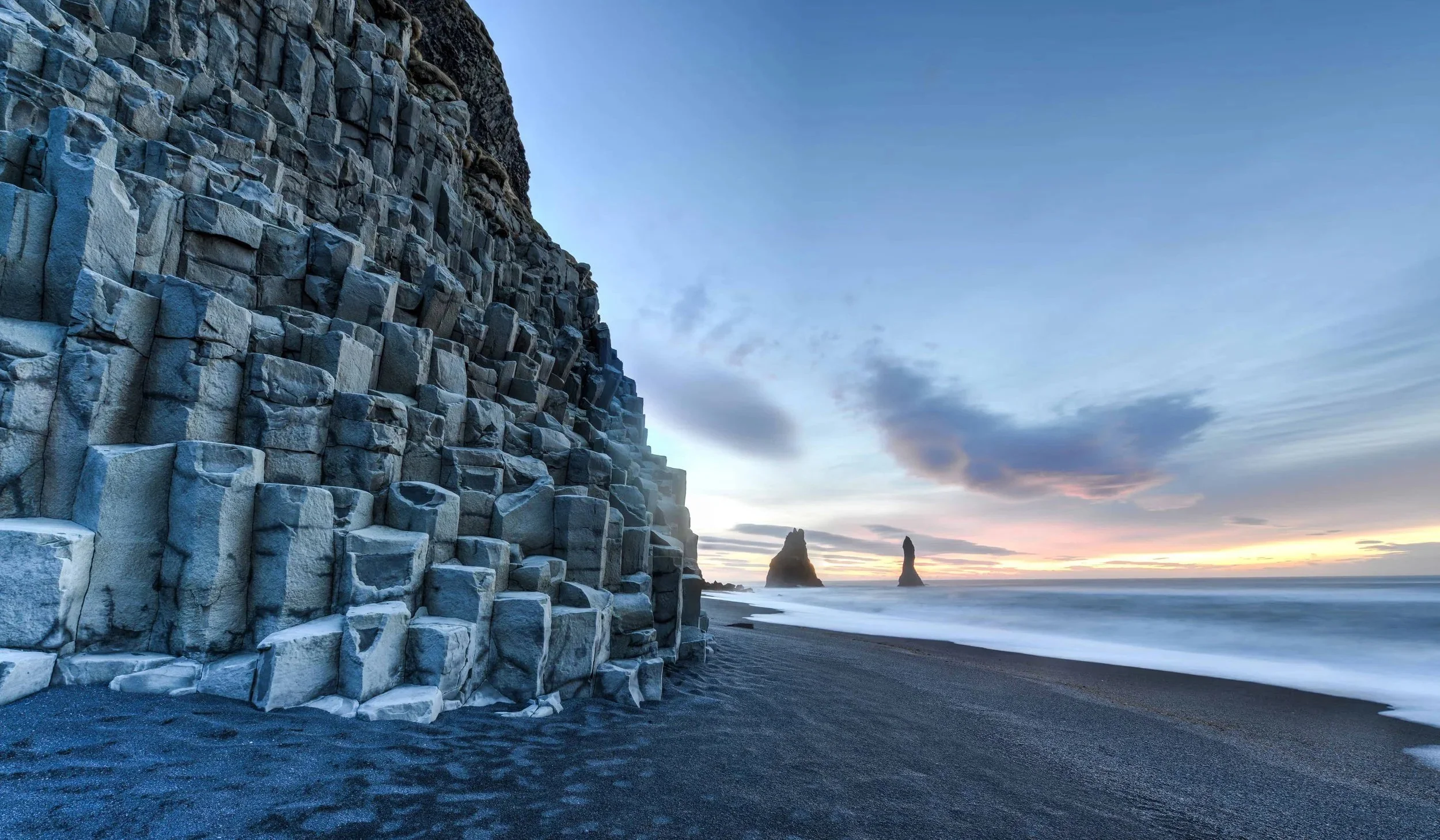 Basalt columns at Reynisfjara black sand beach on Iceland's South Coast