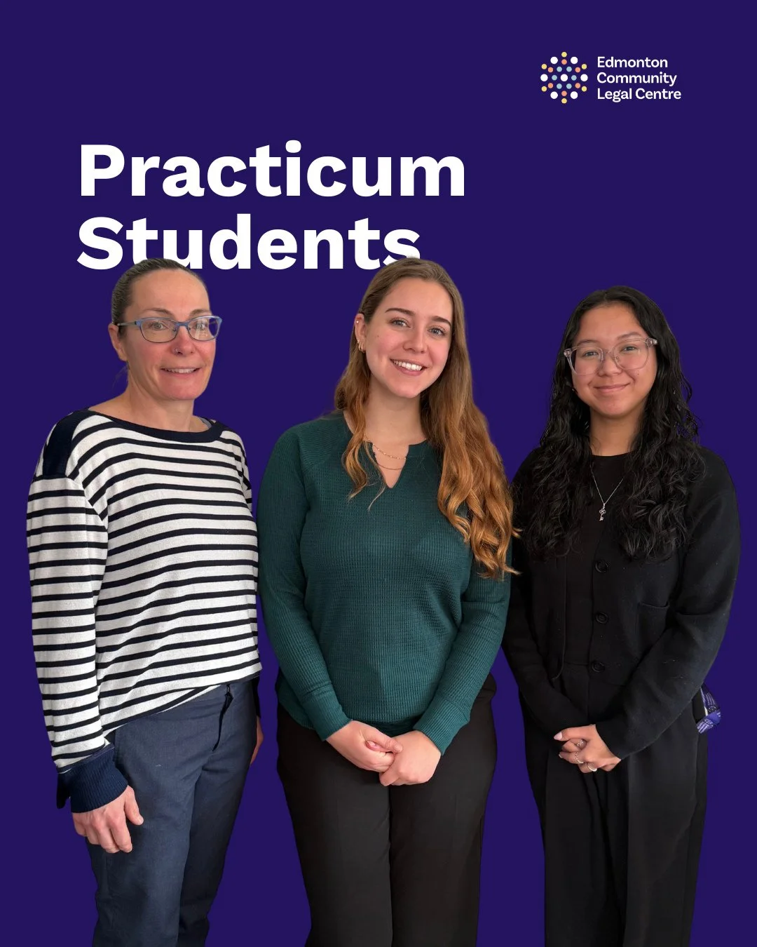 Meet our wonderful practicum students who will be working with ECLC staff over the next several months! ⁠
⁠
Alicia and Marlie (left and centre) are social work practicum students from MacEwan University, and Meg (right) joins us from the University o
