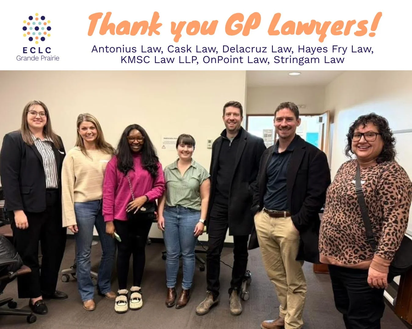 It's been an incredible but busy start to the year! Last Saturday February 28, ECLC's Grande Prairie office was able to host a Grande Prairie Legal Advice Blitz Day in partnership with seven incredible law firms in GP! ⁠
⁠
Thank you to all the lawyer