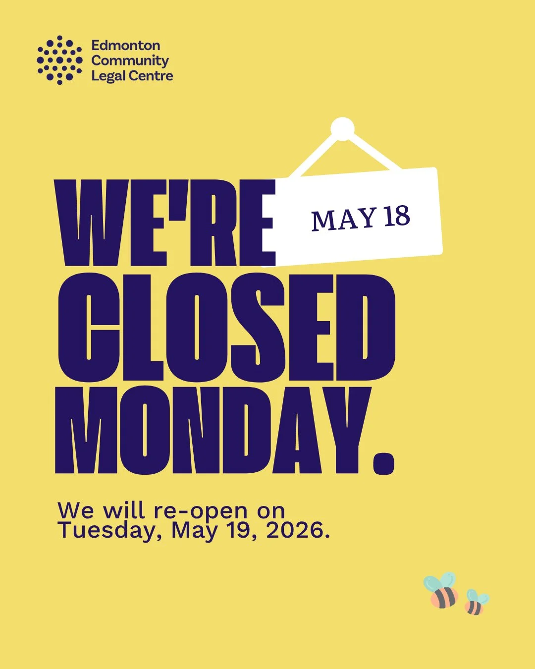 Office closure: ECLC will be closed on Monday, May 18th. We'll re-open on Tuesday, May 19th. Thank you for understanding! ⁠