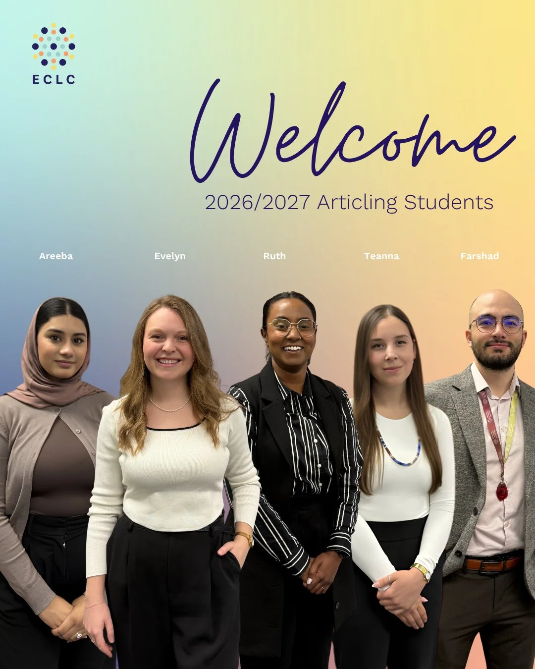 Meet the 2026/2027 ECLC Articling Students (from left to right) who joined us last week: Areeba, Evelyn, Ruth, Teanna, and Farshad! We are thrilled to welcome them and support them as they begin this important chapter in their legal journey. ⁠
⁠
#Edm