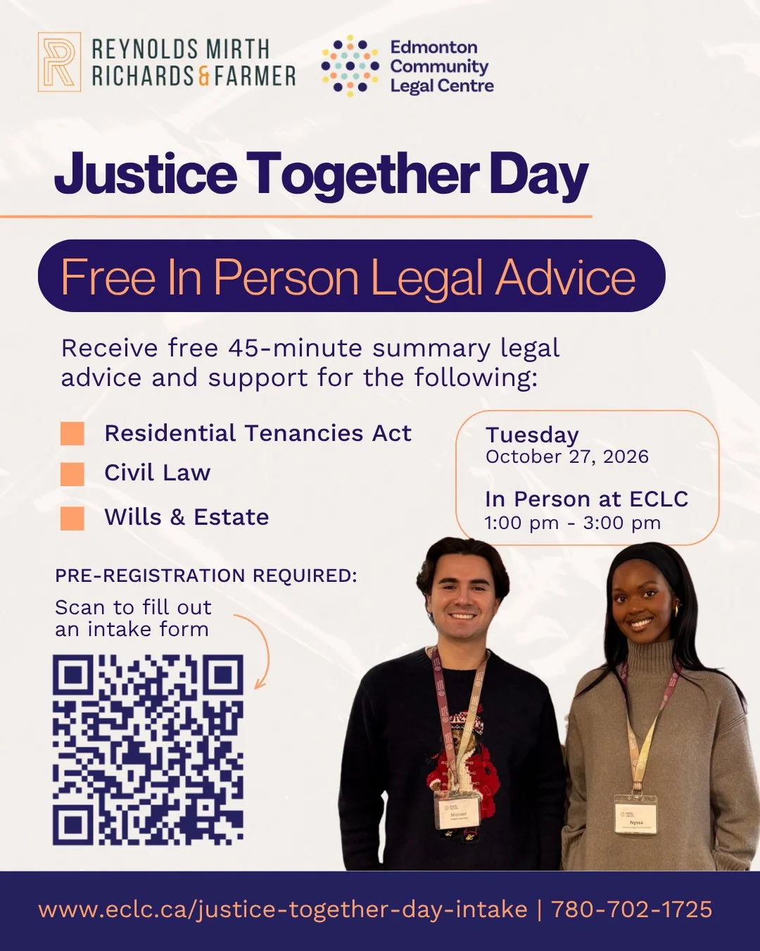 Exciting news! This October 27th, we are partnering with Reynold Mirth Richards &amp; Farmer to offer another afternoon of free in person legal advice on Residential Tenancies Act, Civil, and Wills &amp; Estate matters. ⁠
⁠
Pre-registration is requir