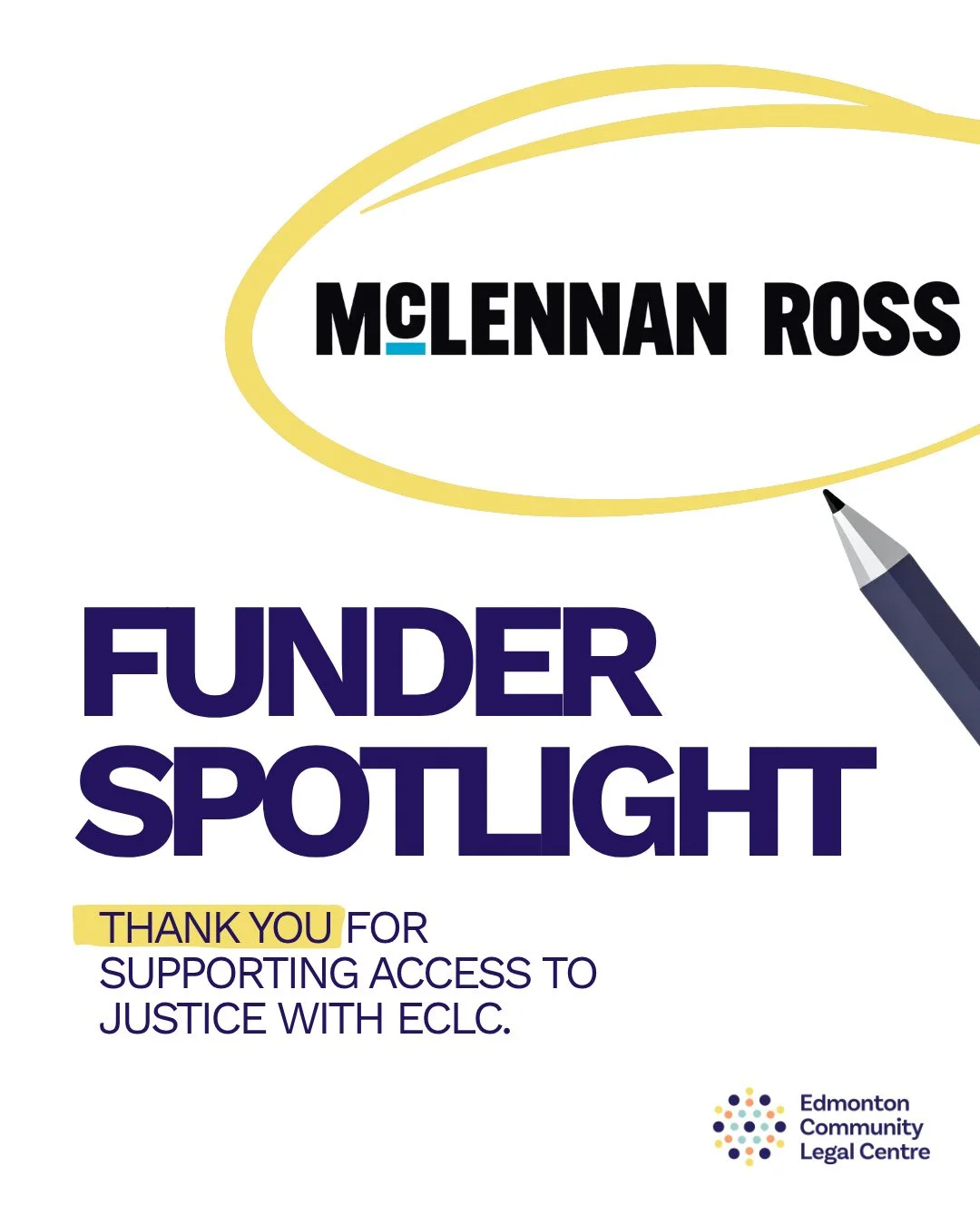 Today, we are proud to recognize one of ECLC&rsquo;s valued funders: McLennan Ross! ⁠
⁠
When law firms like @mclennanrossllp give back to ECLC, we get to continue serving the legal needs of Albertans for many years to come. Thank you! ⁠
⁠
#YEGnonprof