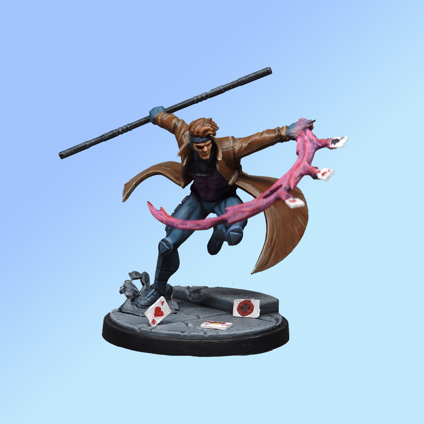 A miniature of Gambit from Marvel Crisis Protocol