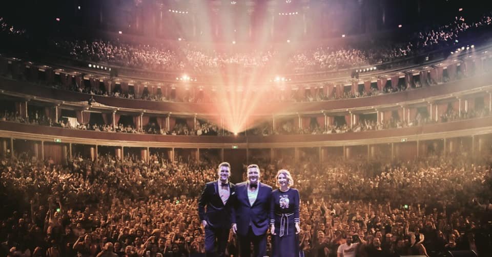 The hosts of hit podcast My Dad Wrote a Porno in front of a packed crowd at The Royal Albert Hall