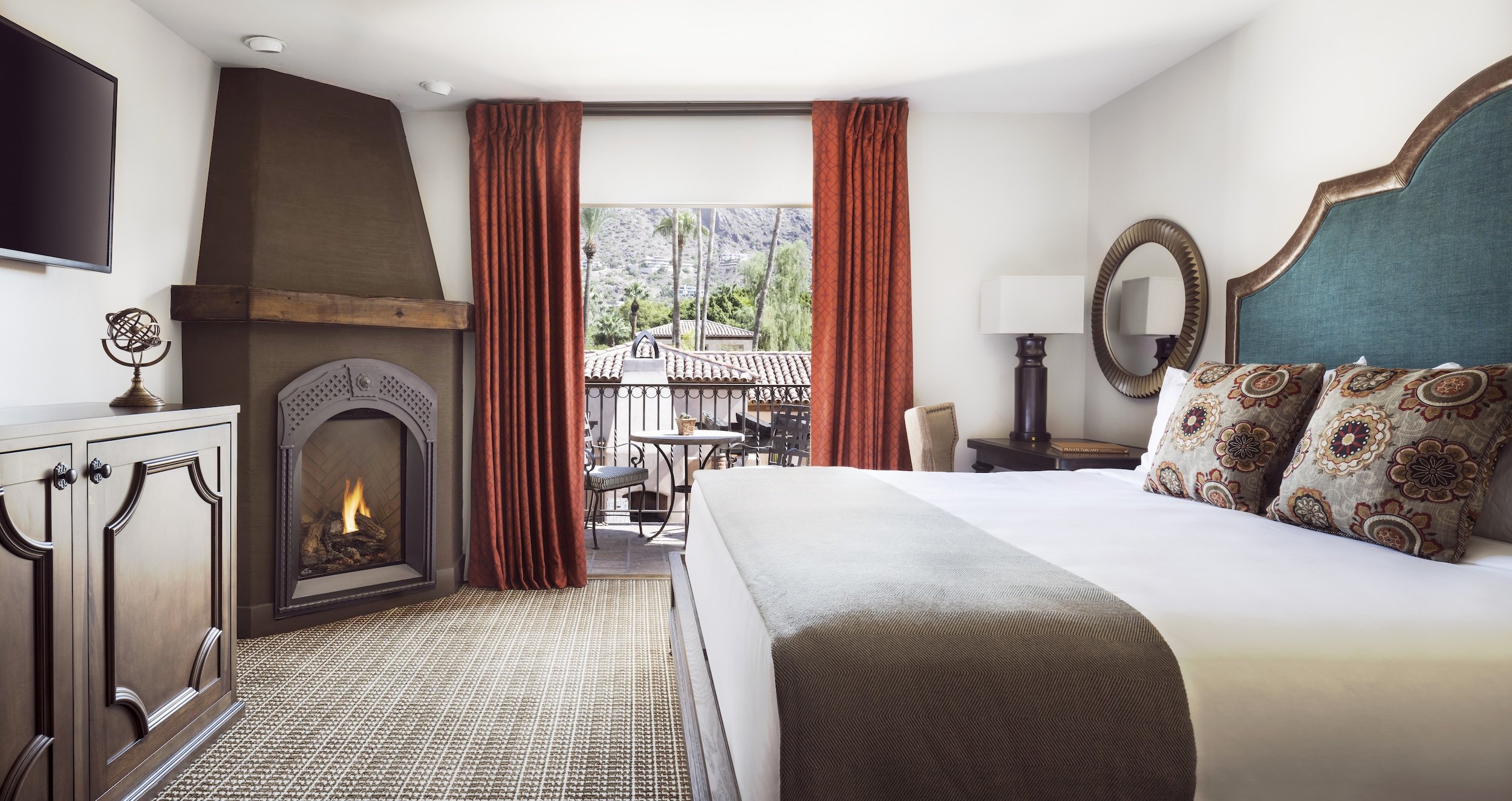 royal palms resort guest room + fireplace