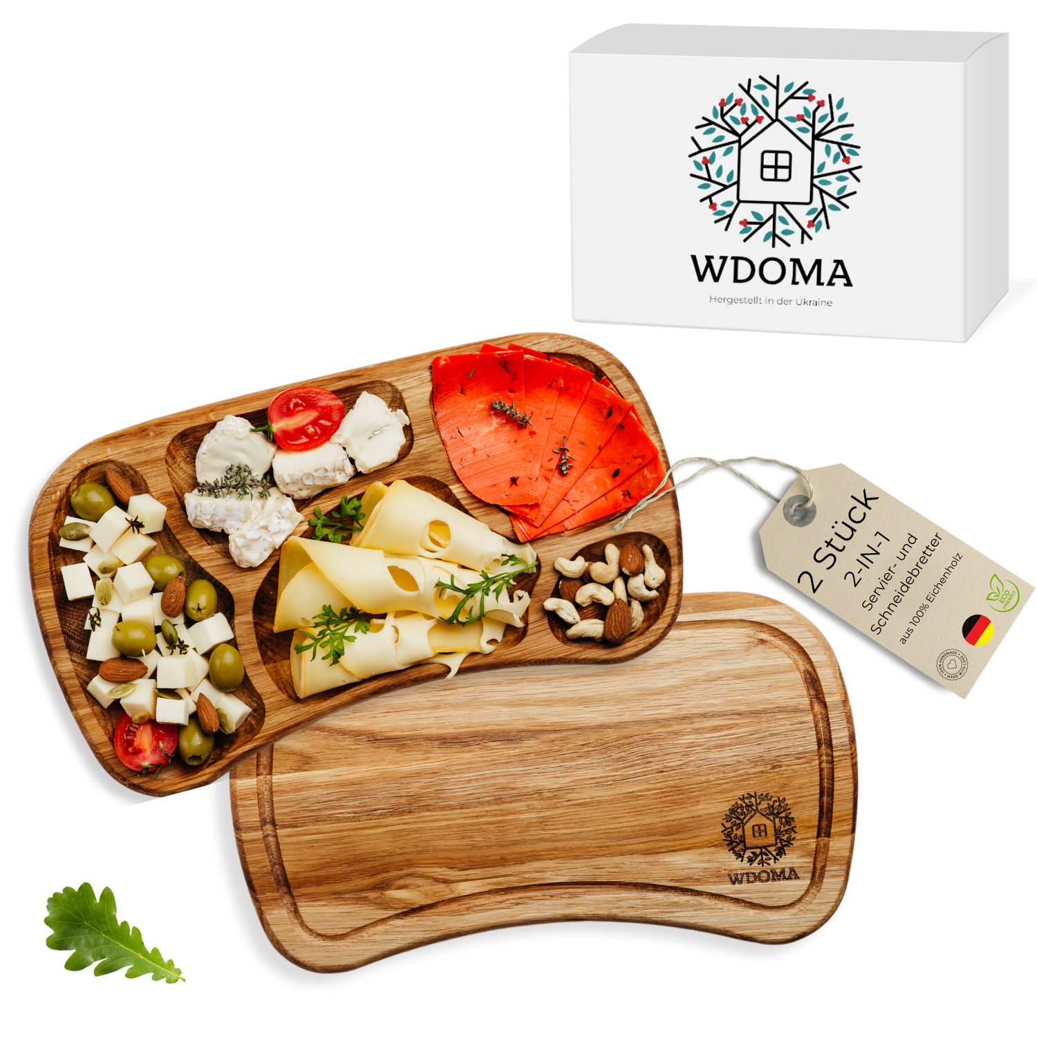WDOMA Frühstücksbrettchen holz aus Eiche 2er Set - Servierbrett Holz