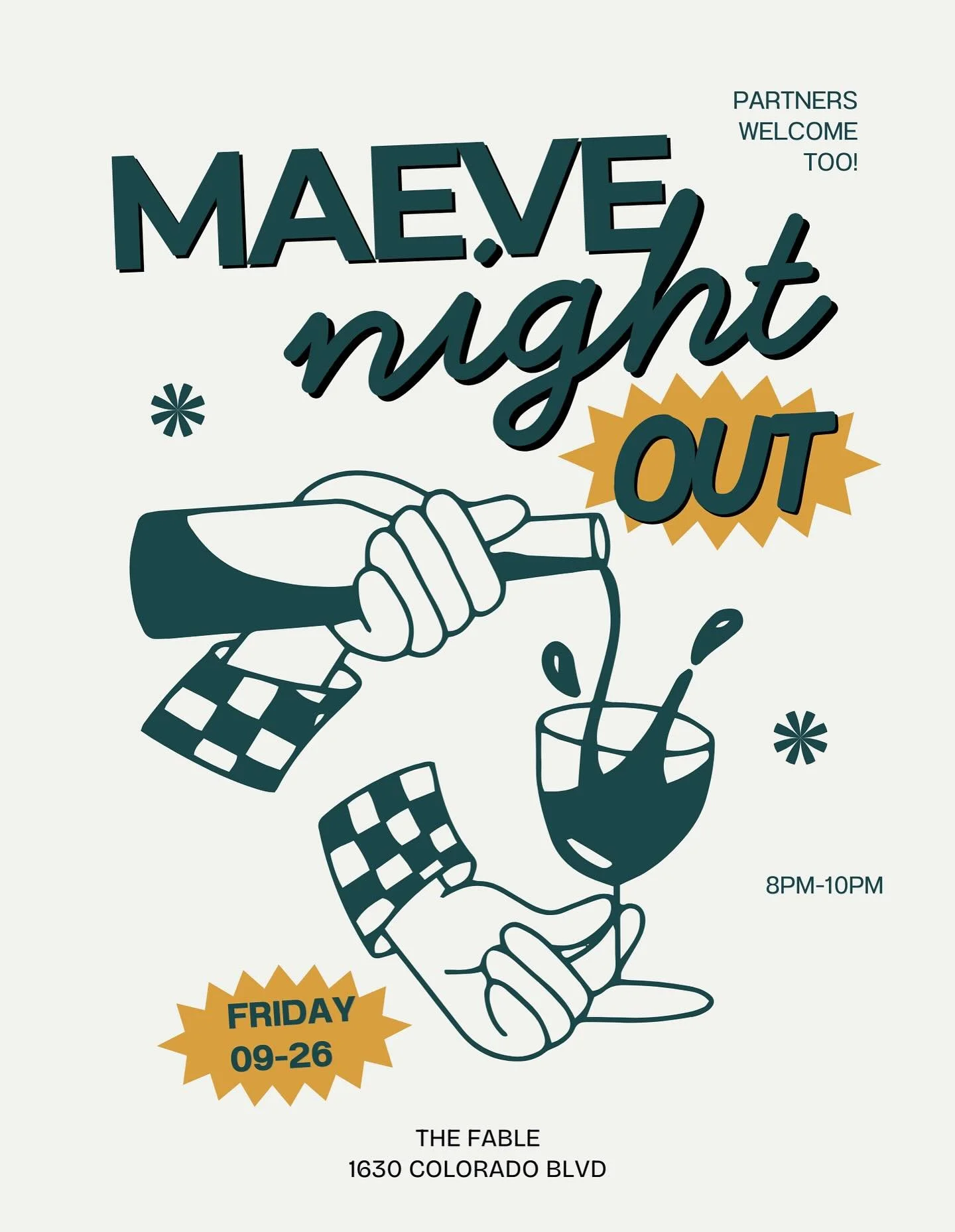 Join us for a little decompression and company with other MAEVE parents (partners welcome too - as always)!

Don&rsquo;t see anyone you recognize? Text Shira B and she&rsquo;ll tell you where our group is sitting!