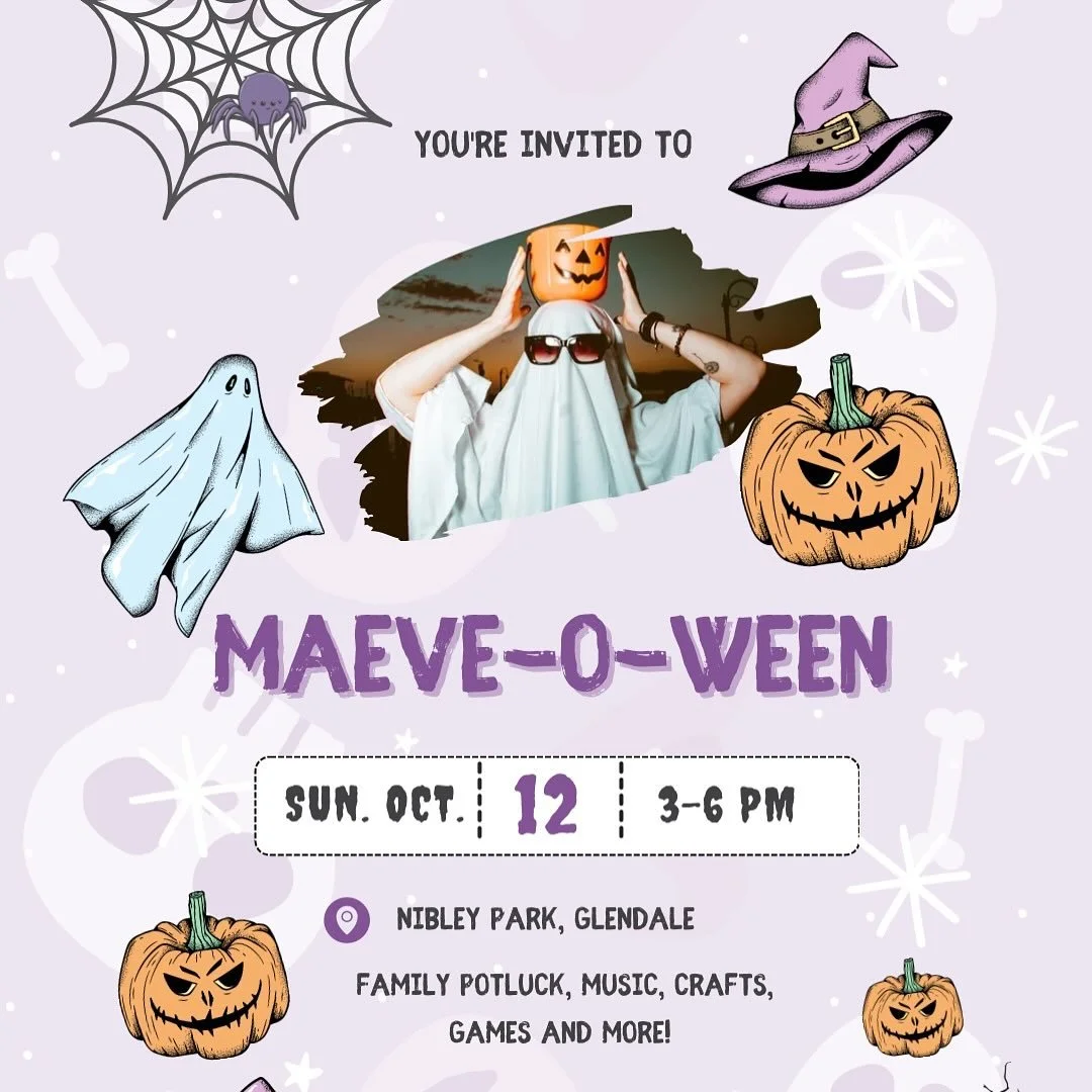 Sunday October 12,  3-6pm

Our Annual Halloween Event is filled with fun for the whole family!

Gilly the Clown! Face painting! Pumpkin decorating! Snacks! Music!
Picnic Potluck!

RSVP on our website:&nbsp;https://www.maevemwgp.org/events/maeve-o-wee
