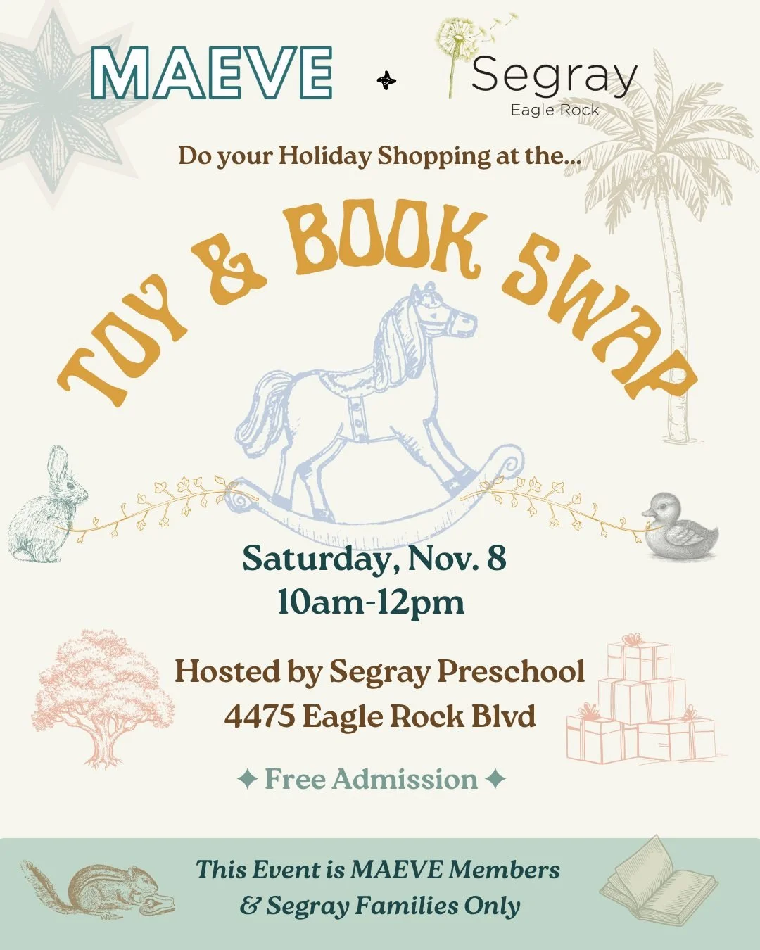Toy + Book Swap!
Clear out those toy boxes and bring gently-used toys and books your kids have outgrown. It&rsquo;s a great way to declutter before the holidays and find some &ldquo;new-to-you&rdquo; treasures for your little ones!

Our friends at Se