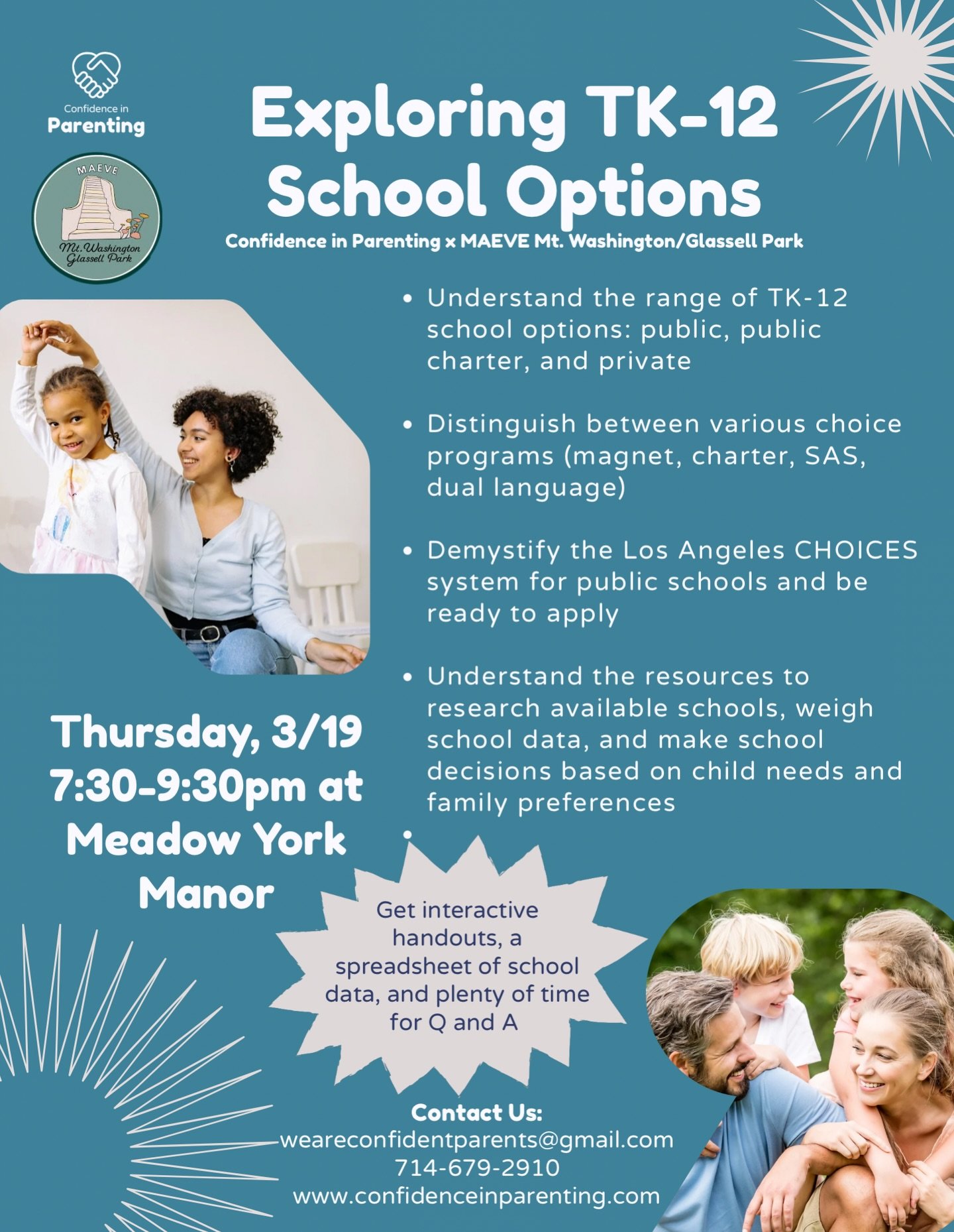 Join us at Meadow York Manor
📍 4908 York Blvd, Los Angeles, CA 90042

Please RSVP in advance through our website:
👉 https://www.maevemwgp.org/events/exploringschooloptions
