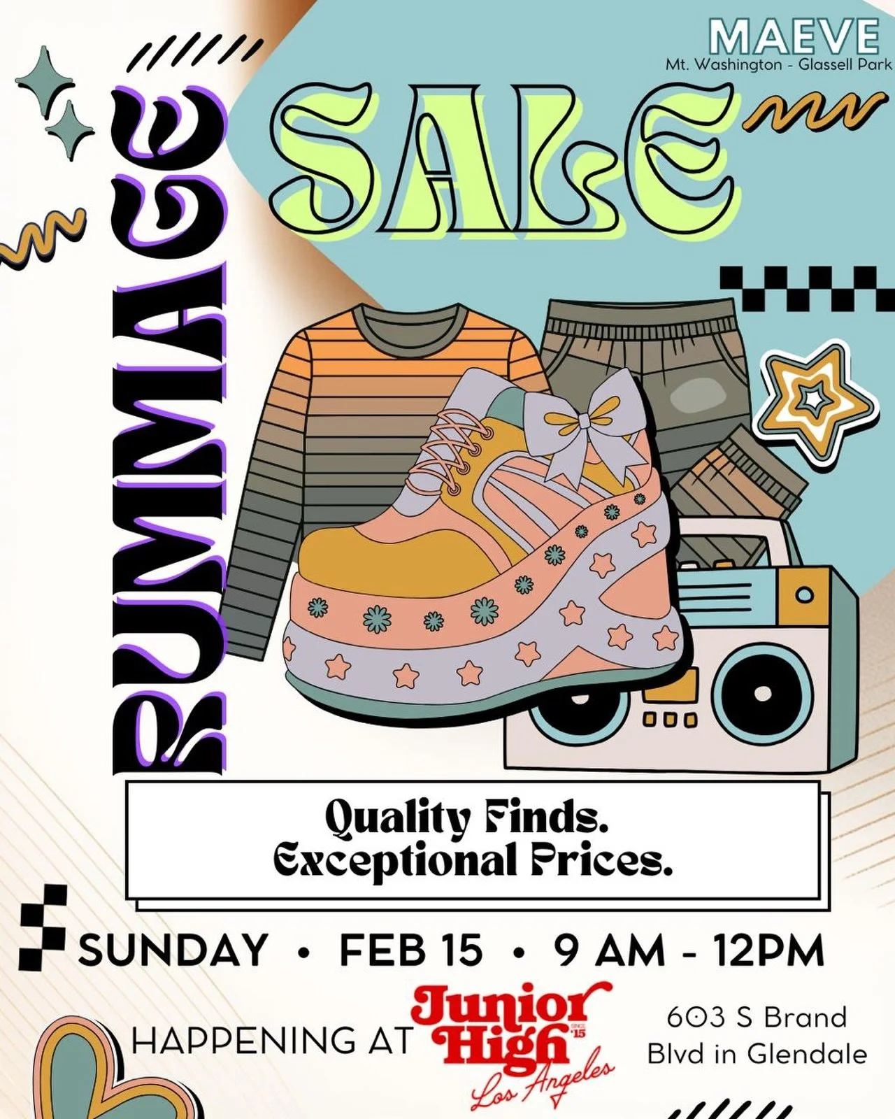 🧥✨ MAEVE Winter Rummage Sale ✨🧥

Join us Sunday, February 15th from 9&ndash;12 for our chapter&rsquo;s first-ever rummage sale! We&rsquo;ll be set up in the parking lot of @juniorhighla in Glendale for a morning of shopping, shmoozing, and supporti
