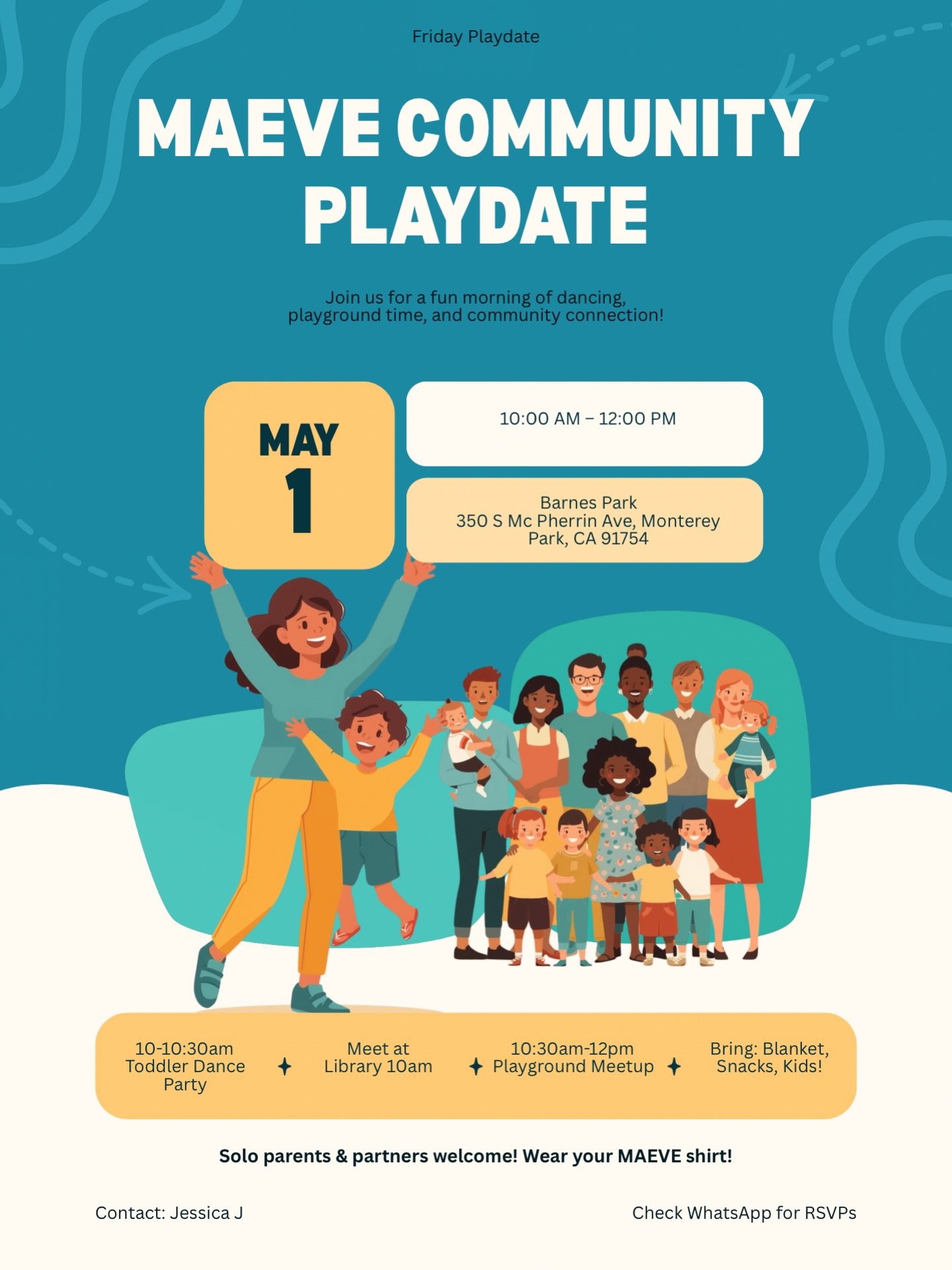 🎉 FRIDAY PLAYDATE ALERT 🎉

📍 Barnes Park + Library
350 S Mc Pherrin Ave, Monterey Park

🗓️ Friday, May 1
⏰ 10AM&ndash;12PM

We&rsquo;re doing a two-part morning meetup:

🪩 10:00&ndash;10:30 AM
Toddler Dance Party at the library

🛝 10:30&ndash;1