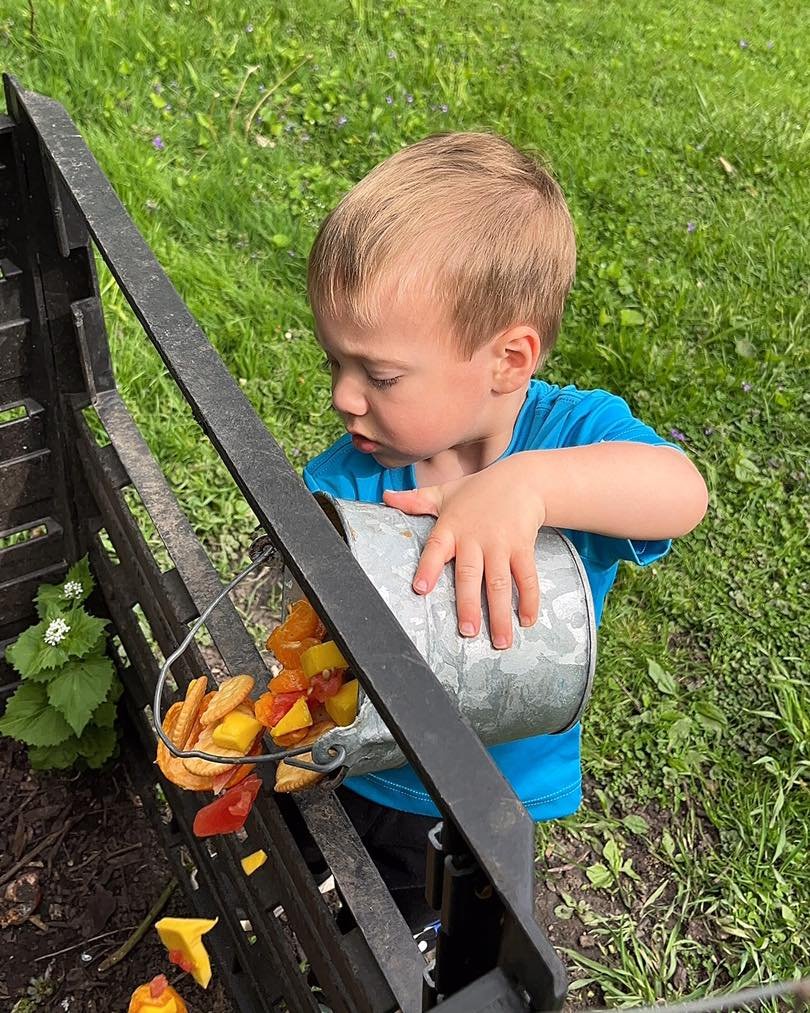 We are blessed with a beautiful weather this spring. Toddlers enjoy time outside and happily participate in all the activities that are available for them outdoors. One of the most popular &ldquo;chores&rdquo; is helping to empty the compost bucket. 