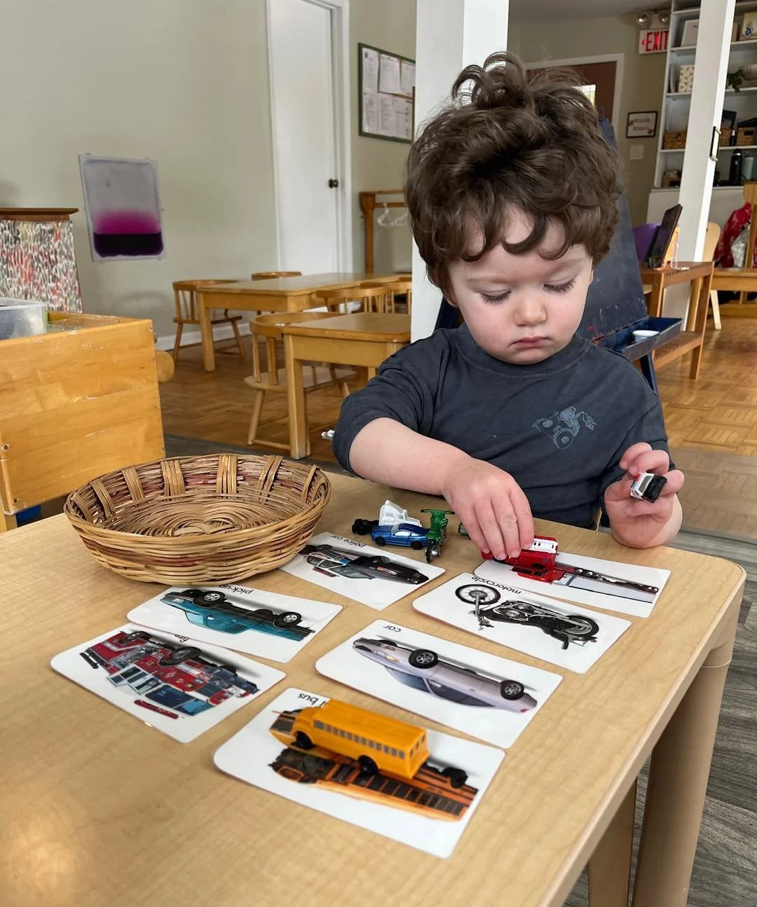 The Maple Room is full of focused little learners! Our toddler students are confidently exploring their classroom and building new skills through meaningful work. From matching vehicles to picture cards during a favorite language activity, to using t