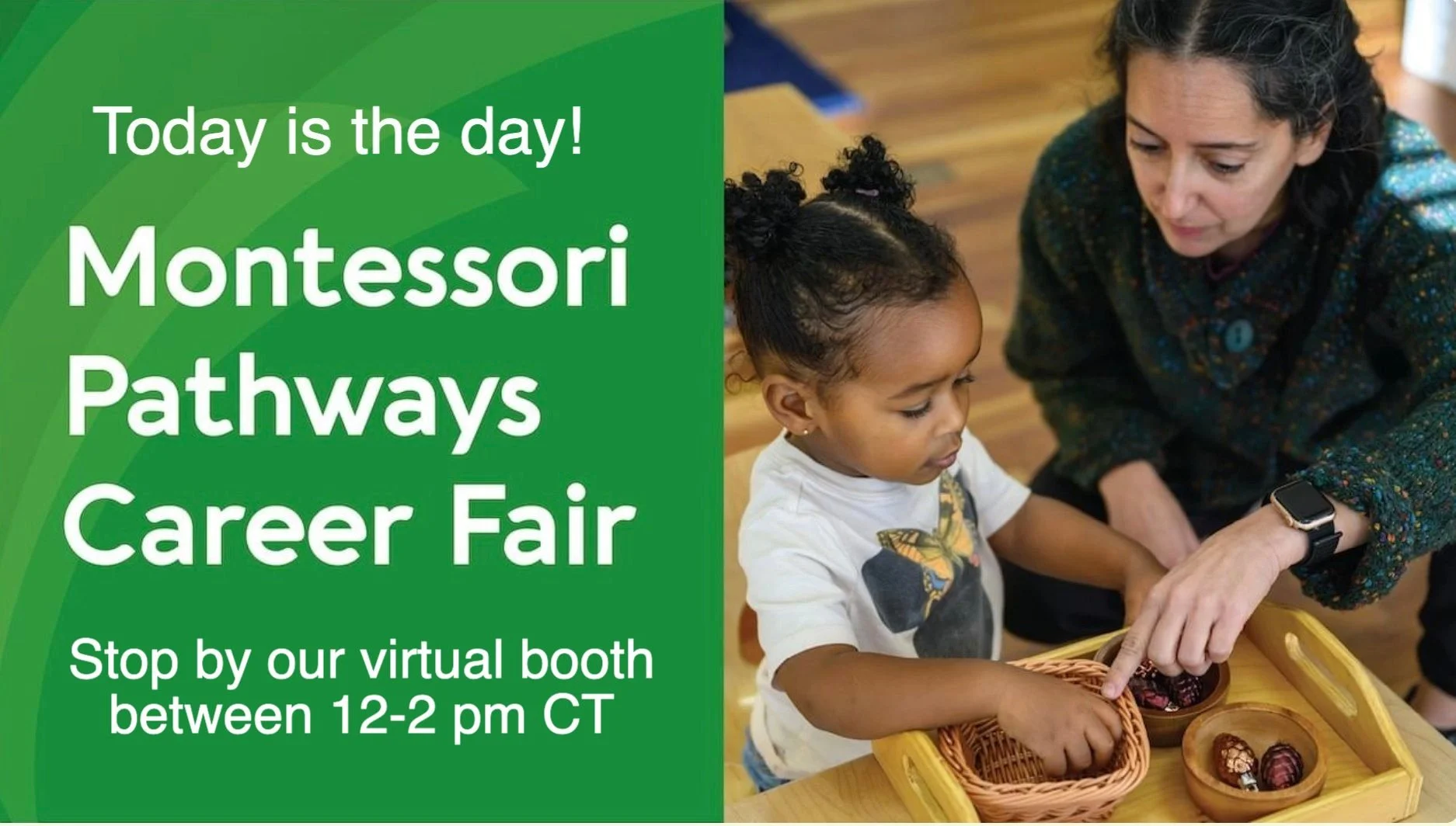 The AMS Montessori Pathways Career Fair starts in less than an hour!

Thinking about a future in Montessori education? Bring your questions! Our faculty will be ready to help you explore your options, learn about our programs, and find the pathway th