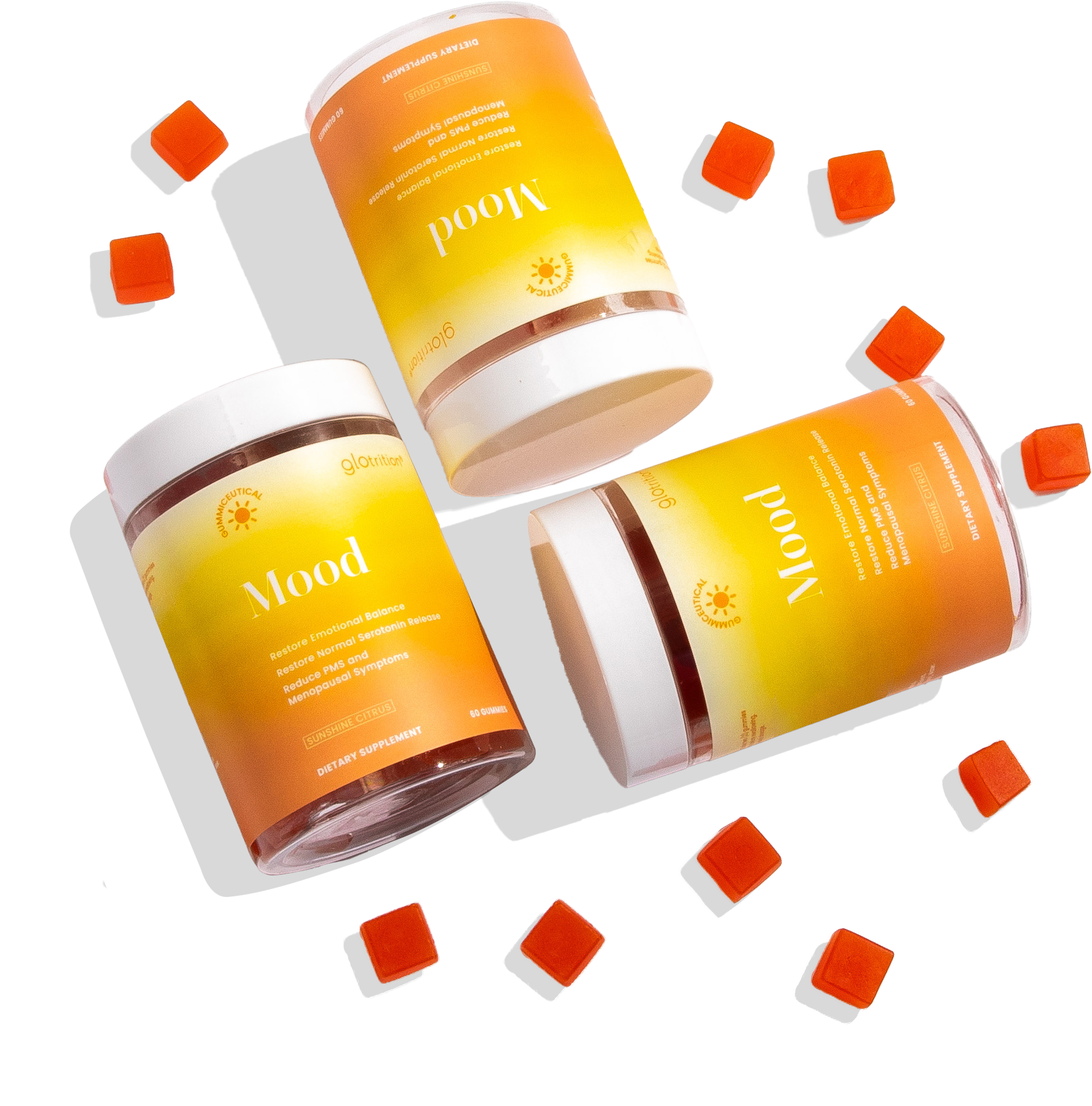 yellow jar of Glotrition mood gummies