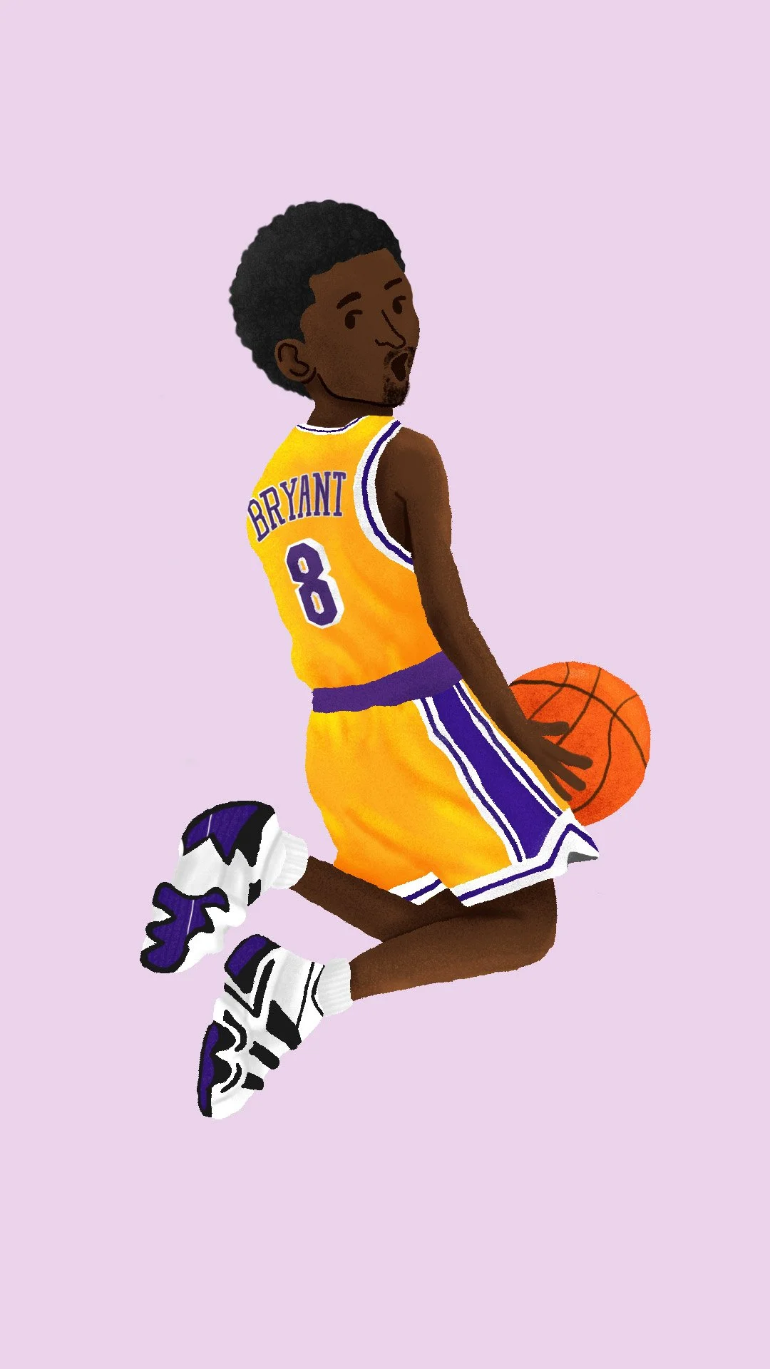 Kobe slam dunking against purple background