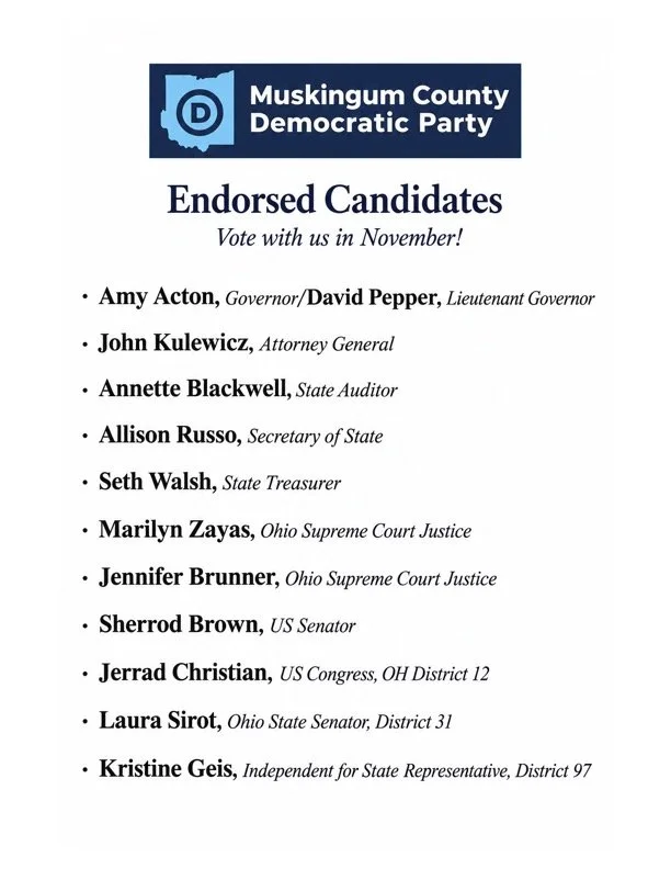Muskingum County Democratic endorsed Candidates