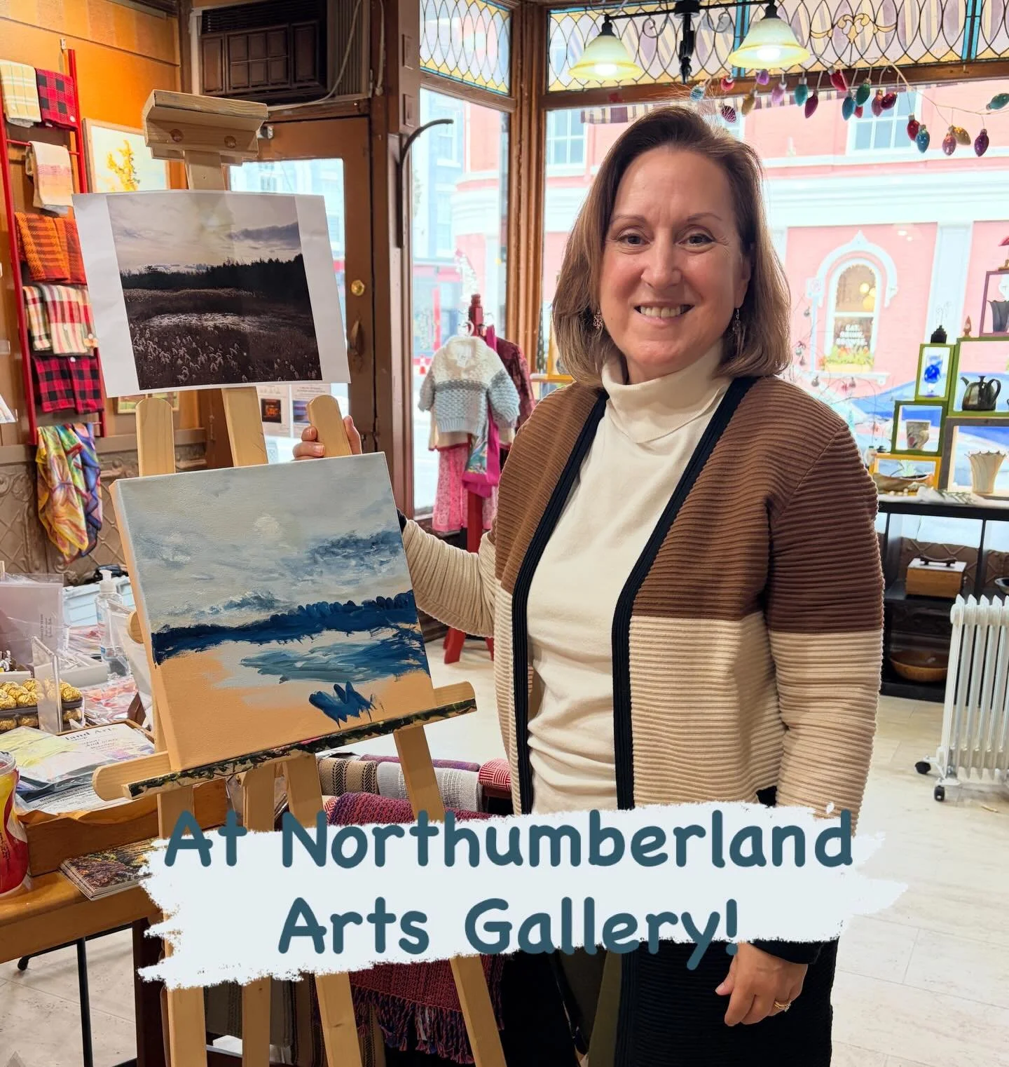 🎨🎨🎨 Hello from Northumberland Arts Gallery in Port Hope! 
I&rsquo;m having a great time hanging out, painting and chatting with folks coming in for their holiday shopping. 
The 12x12 Show is on until early January- and I&rsquo;m delighted to have 