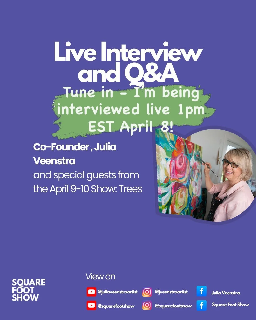 🎉🎉🎉 How exciting - tune in tomorrow at 1pm eastern for my interview with Julia Veenstra to discuss the Trees Square Foot Show that launches Thursday evening. 
I&rsquo;m one of the &ldquo;special guests&rdquo; and will be discussing my love of tree