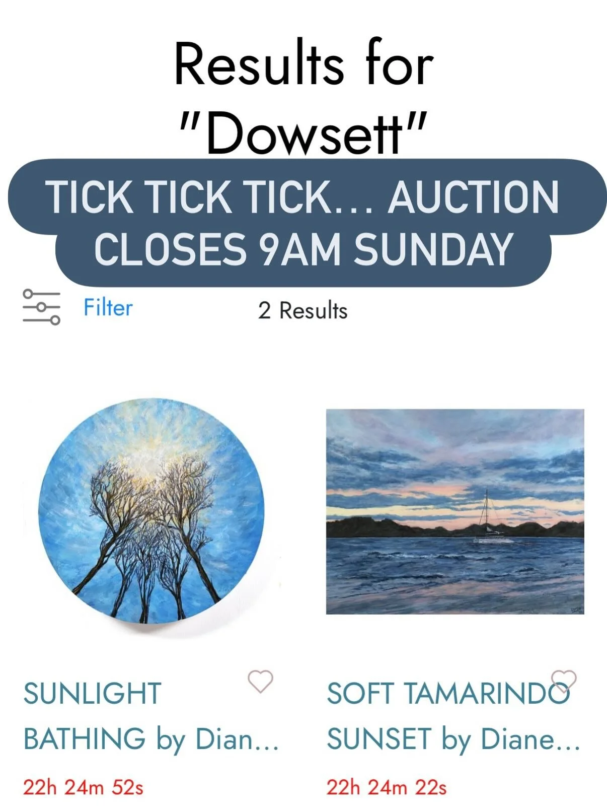 🎨⏰🎨Do you love the thrill of scoring an amazing deal for 2 good causes? 
Be sure to hop online - the Dundas Valley School of Art Fundraising Auction has over 1500 (!) pieces of art this year, and yours truly has these 2 paintings included.
The 2 go