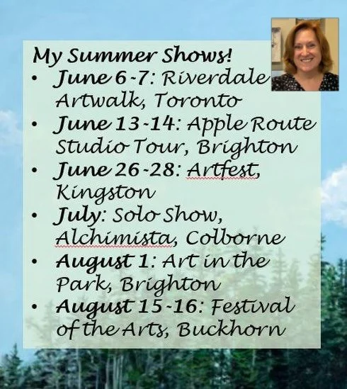 🌞🎨🌞 Here&rsquo;s my lineup of summer shows! We artists have to be prepared to hit the road to share our art and stories 😀.
I&rsquo;m looking forward to displaying a whole bunch of new paintings featuring magical coastal forests and the wildlife t