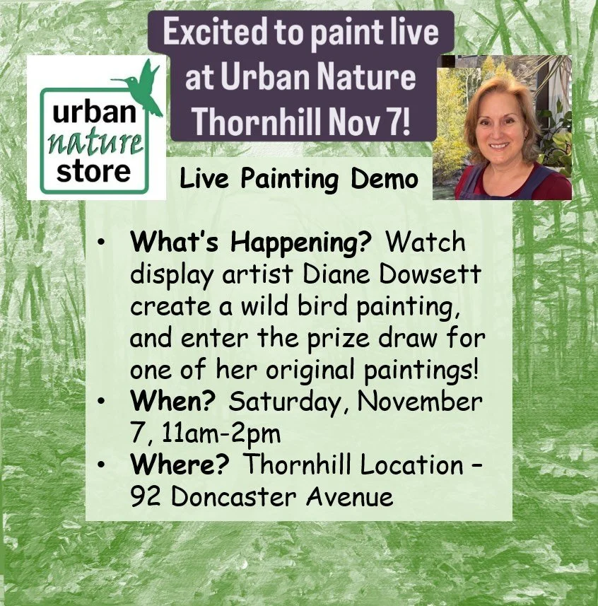 🎨🦆🎨 Announcement! Come watch me paint a wild-bird themed painting at the @urbannaturestore in Thornhill on Nov 7 from 11am-2pm!

Thanks to Paul Oliver and the Urban Nature team for their collaboration in selling Canadian-made home and decor produc