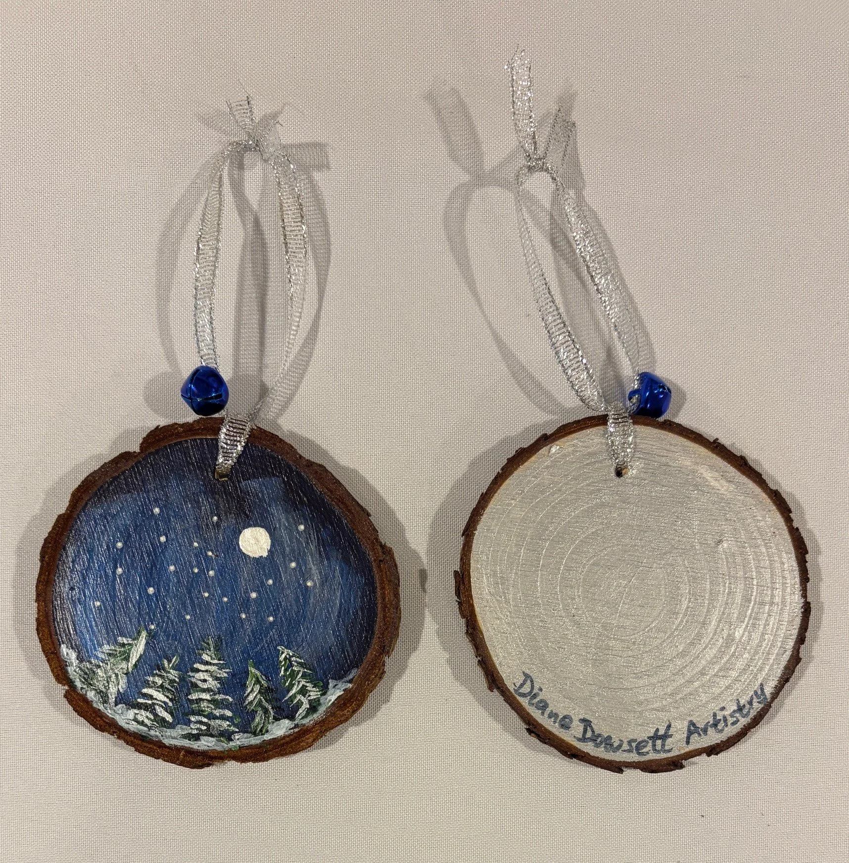 3" Moonlight Trees Wood Slice Ornament