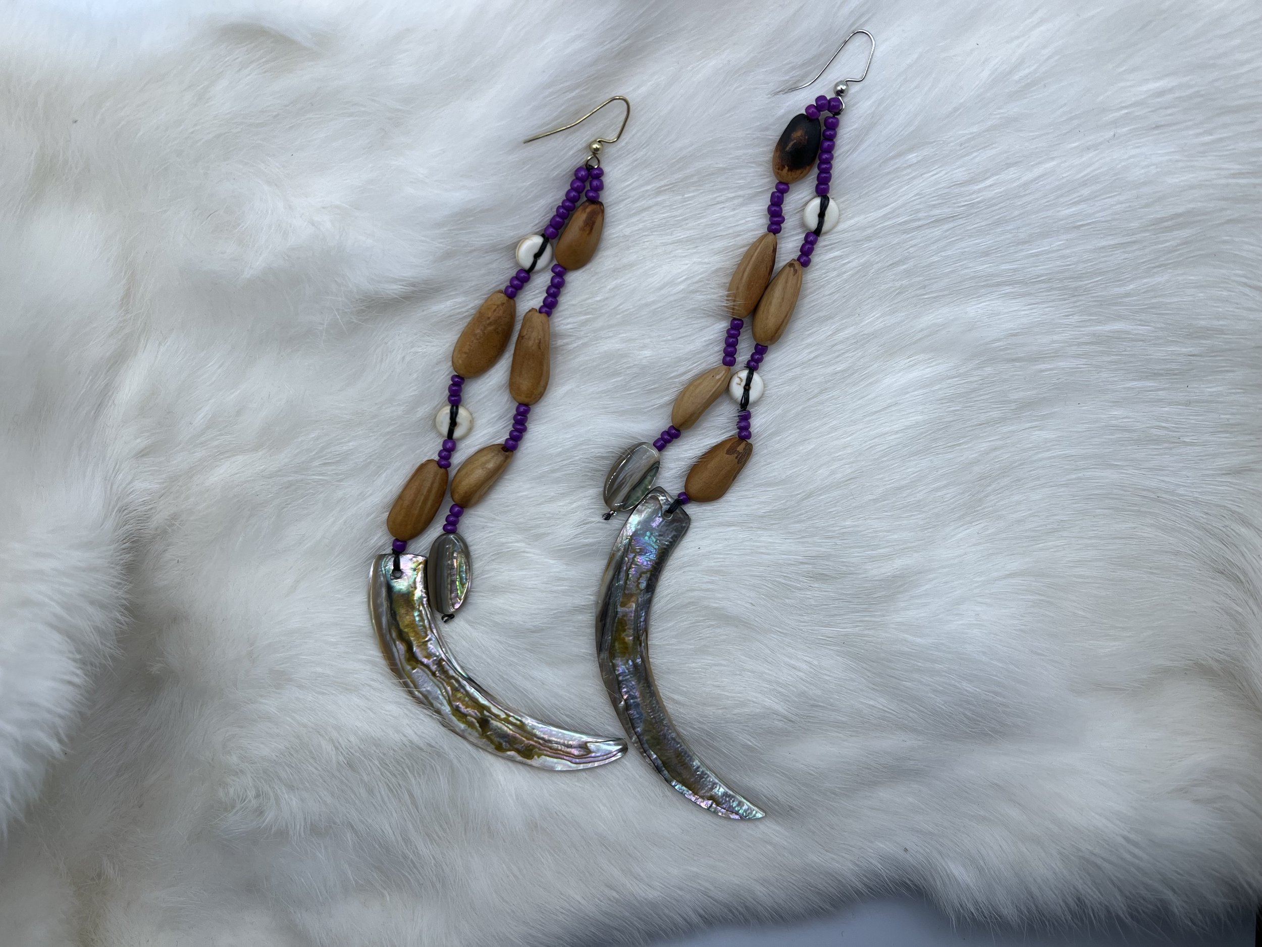 Purple Pine nut Abalone Earrings