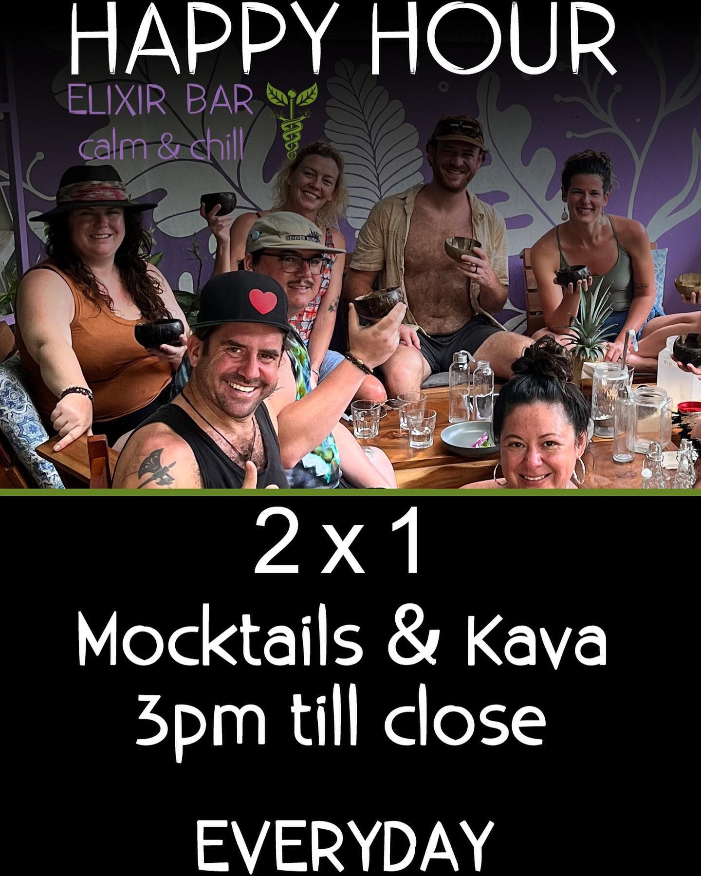 Happy Hour Everyday from 3pm until close. 2x1 Mocktails / 2x1
Kava (except Wednesdays because we are closed) 💜💚 #happyhour #kava #mocktail #calm #chill