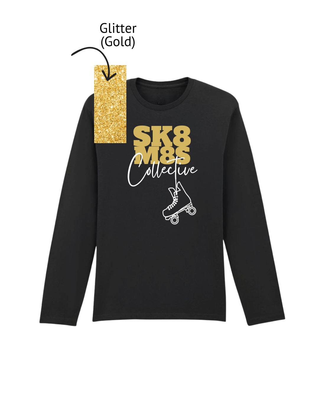 Longsleeve classic Tshirt black - glitter gold.png