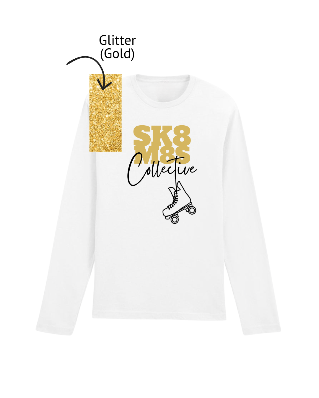 Longsleeve classic Tshirt white - glitter gold.png