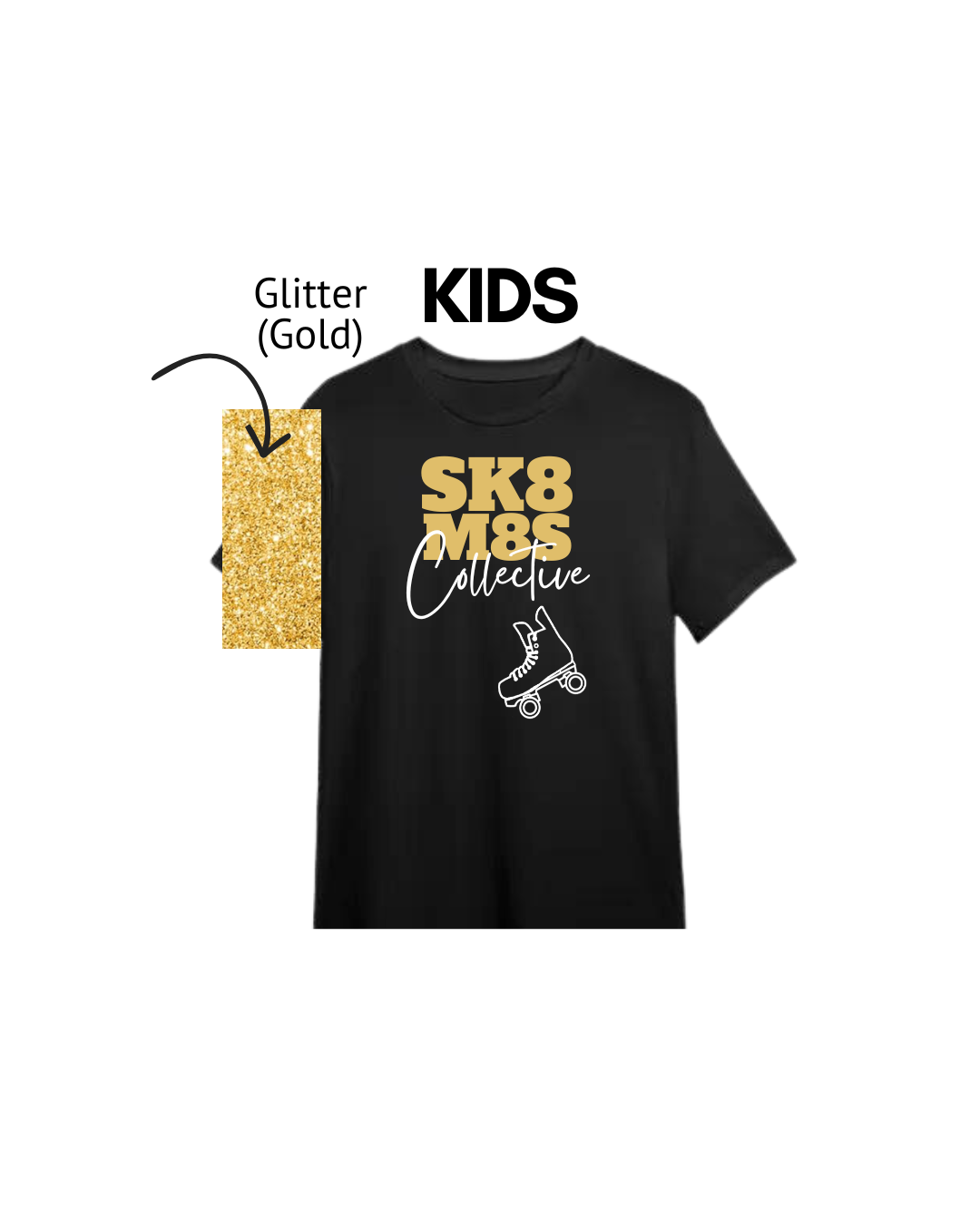 Sk8 m8s_Kids_black_Gold glitter tee.png