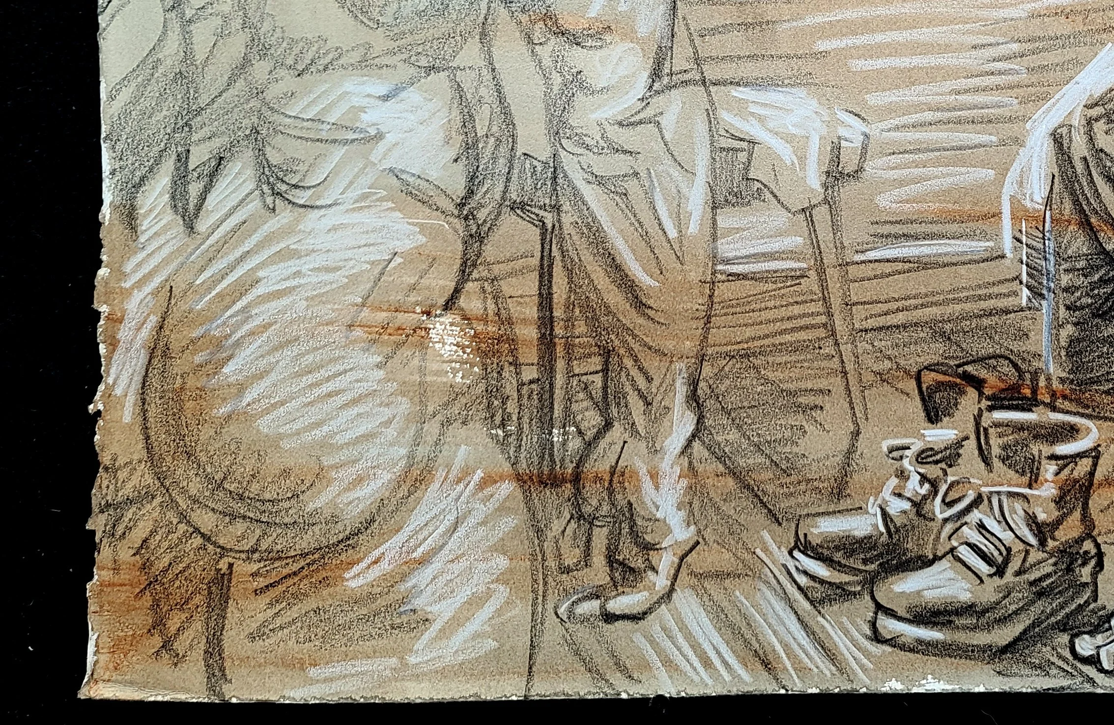 Self Portrait with another Figure, 22x30 inches, crayon on toned Rives BFK, by Kenney Mencher dt3l.jpg
