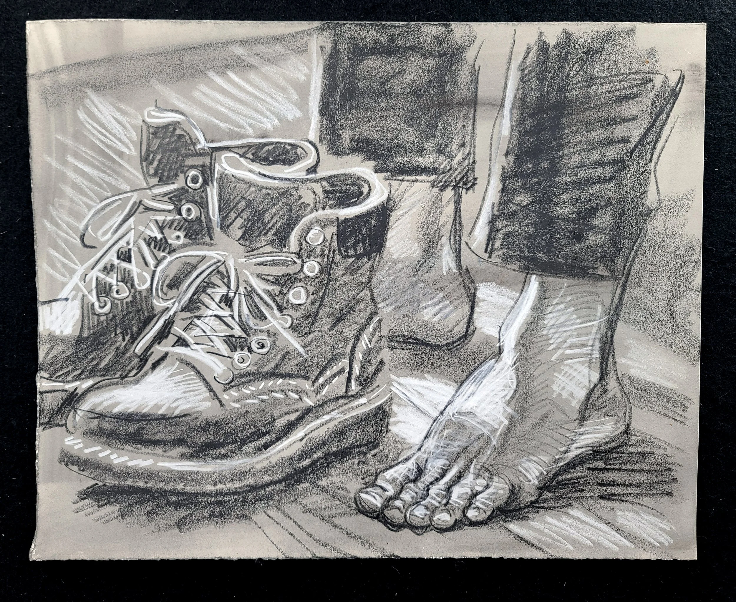 My Feet and Shoes, Self Portrait with my Bunions, 16x20 inches, crayon on toned Rives BFK, by Kenney Mencher  (2).jpg