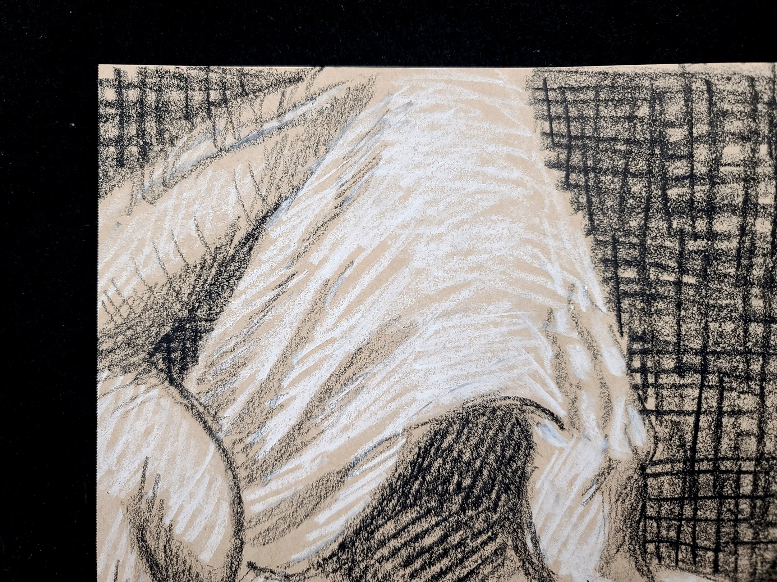 Toweling Off, 9x12 inches, black and white crayon on tan paper by Kenney Mencher (3).jpg