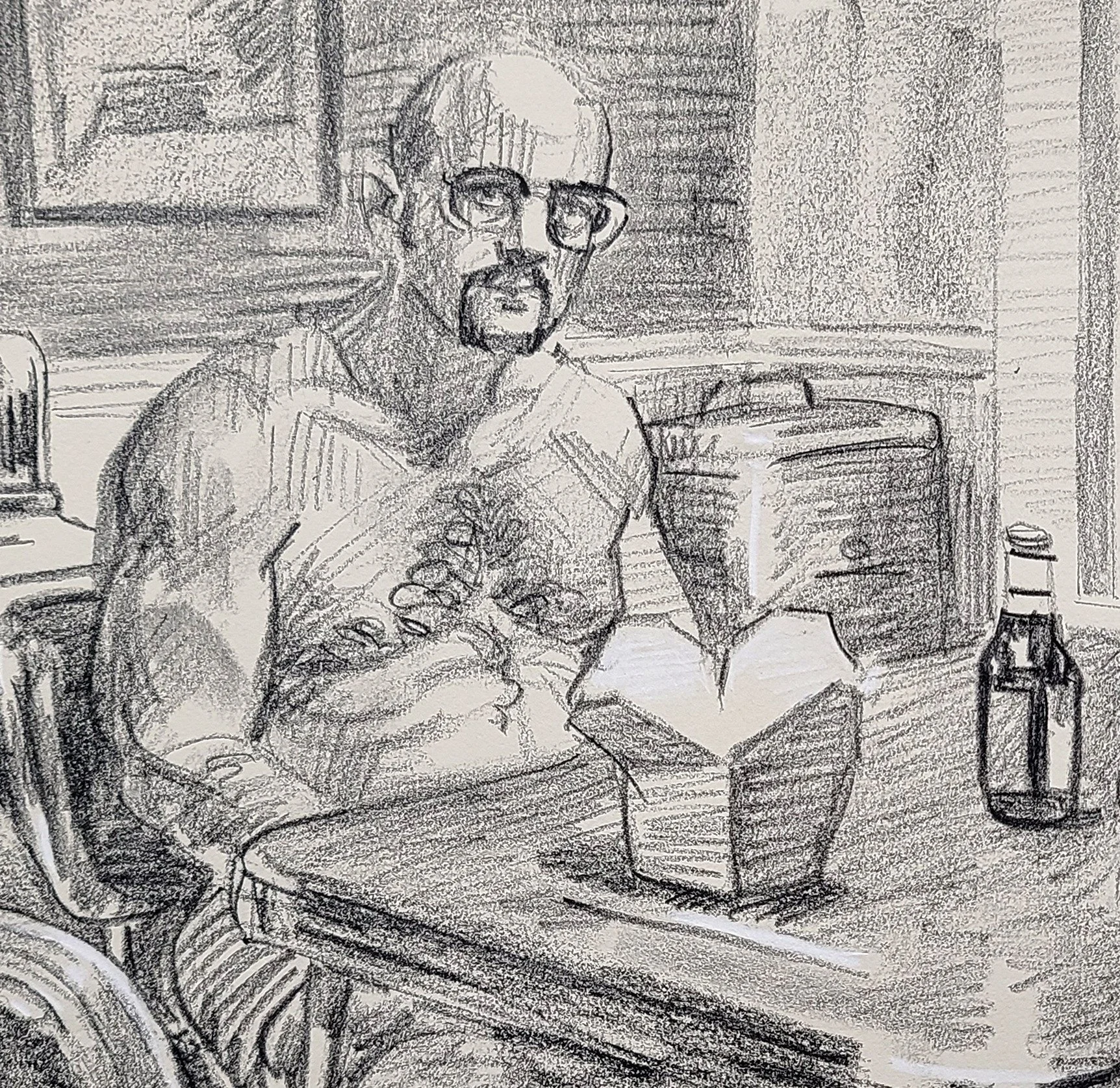 Study for Sunday 12-25 AM (Kitchen), 16x20 inches, crayon on toned Rives BFK, by Kenney Mencher dtl.jpg