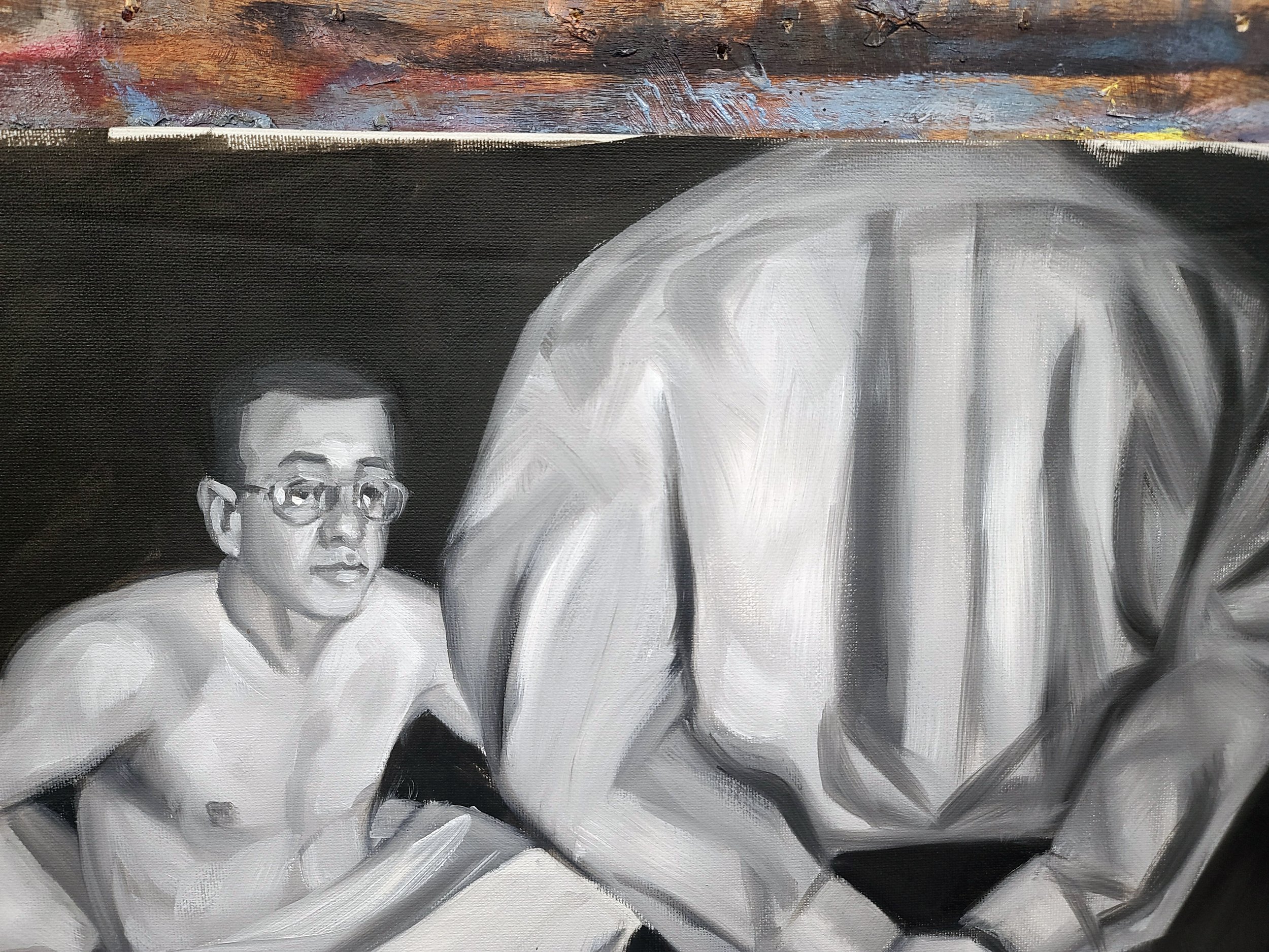 Greeny in my Dream, 18x24 inches black and white oil paint on canvas paper by Kenney Mencher (1).jpg