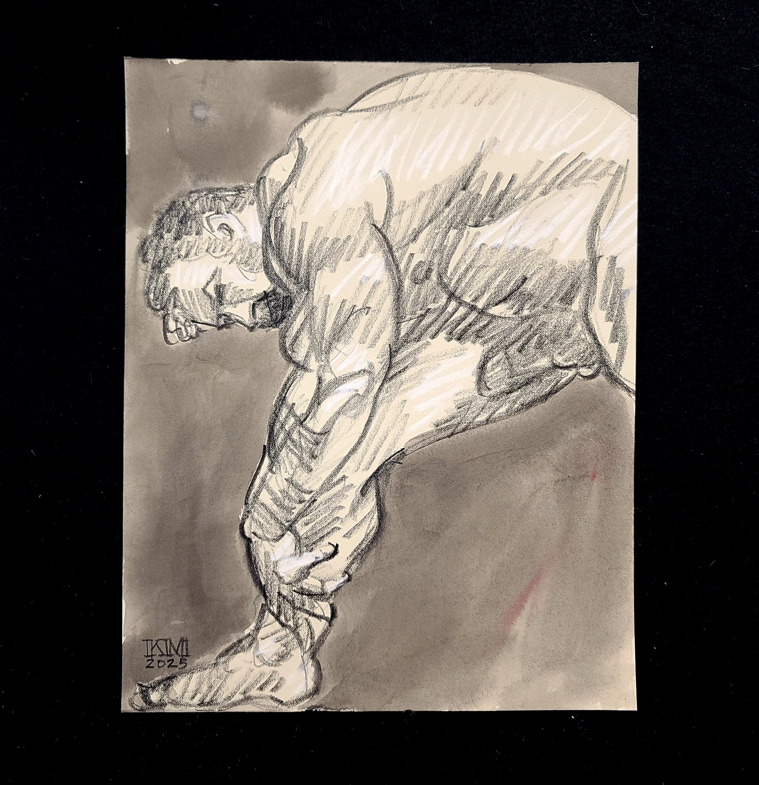 Stretching, 11x14 inches, crayon and watercolor on tan Rives BFK by Kenney Mencher (2).jpg