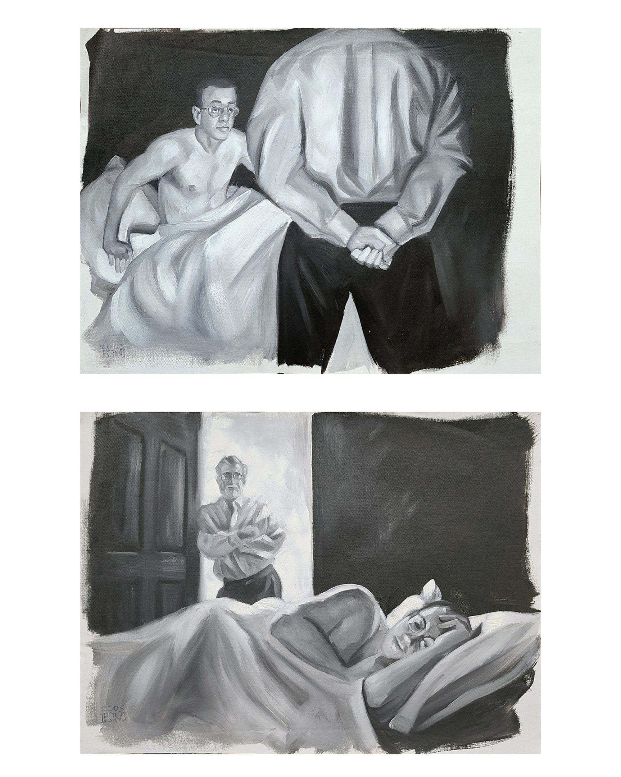 Greeny in my Dream, 18x24 inches black and white oil paint on canvas paper by Kenney Mencher Large Square Etsy .jpg