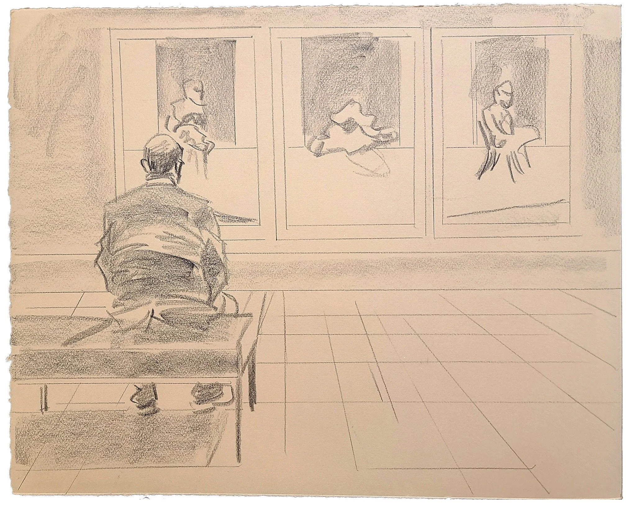 Self Portrait with Frances Bacon, 16x22 inches, crayon on paper, by Kenney Mencher White.jpg
