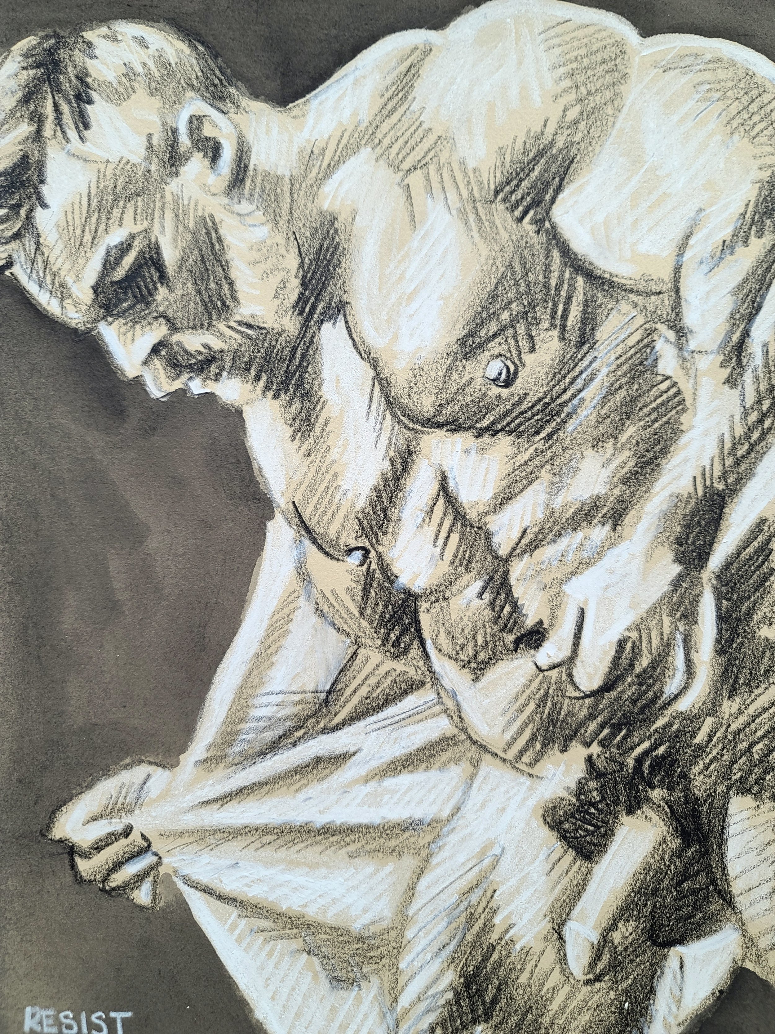 Tension and Truth, 11x14 inches, crayon and watercolor on brown Rives BFK, by Kenney Mencher (1).jpg