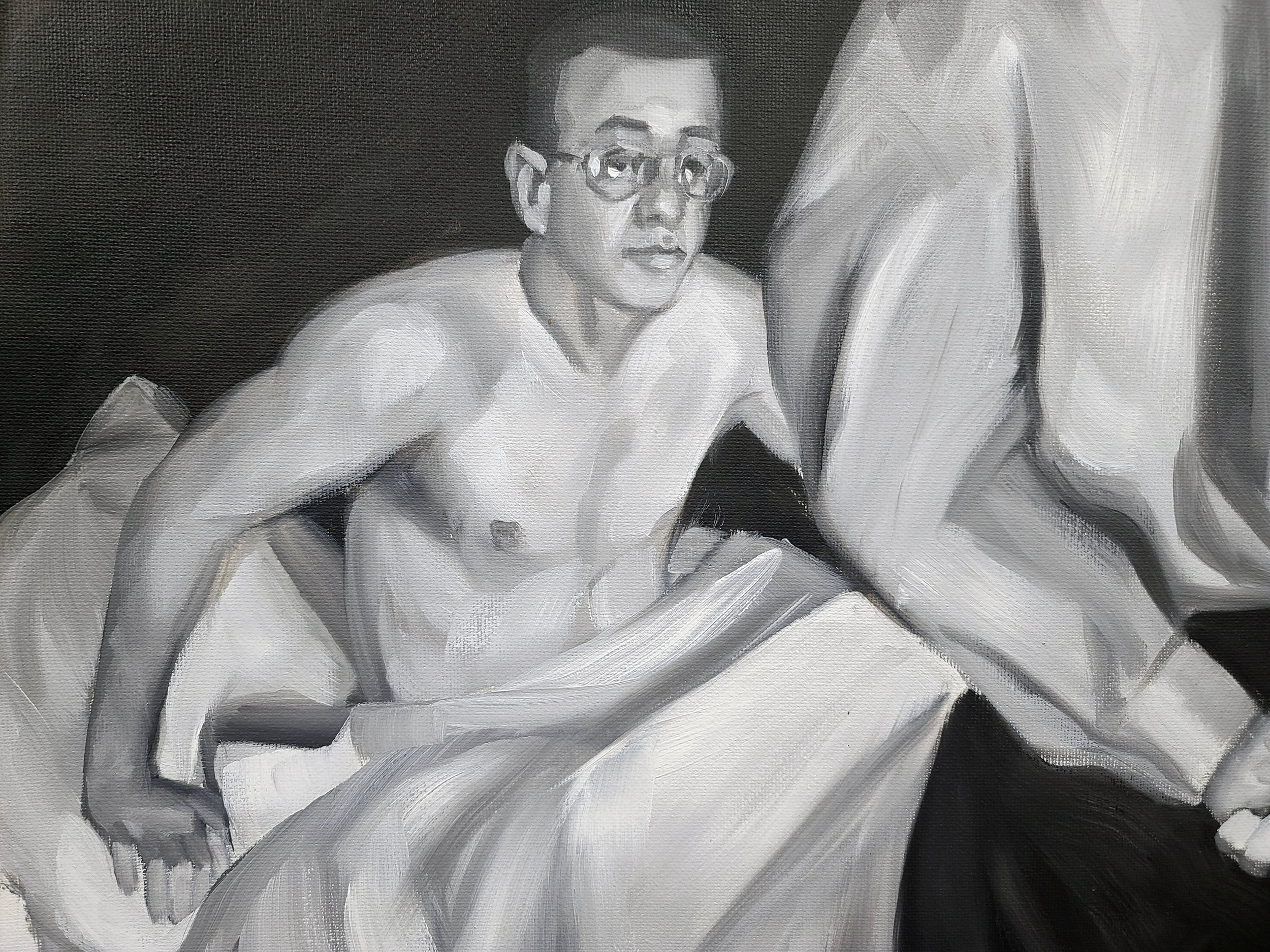 Greeny in my Dream, 18x24 inches black and white oil paint on canvas paper by Kenney Mencher (17).jpg