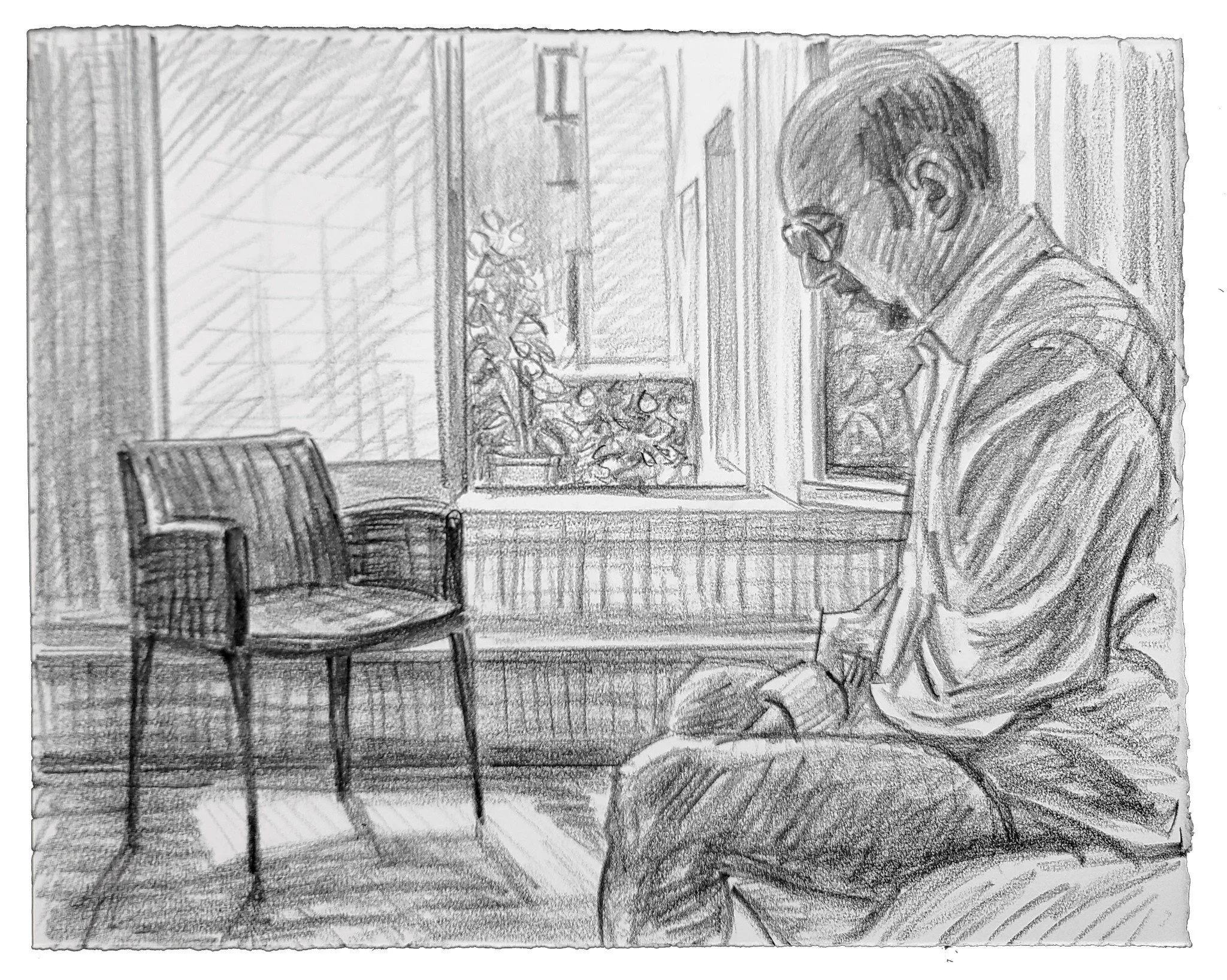 Thursday Morning (version 2), 16x22 inches, crayon on paper, by Kenney Mencher White.jpg